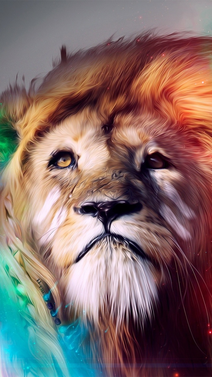 Lion With Green and Purple Lights. Wallpaper in 720x1280 Resolution