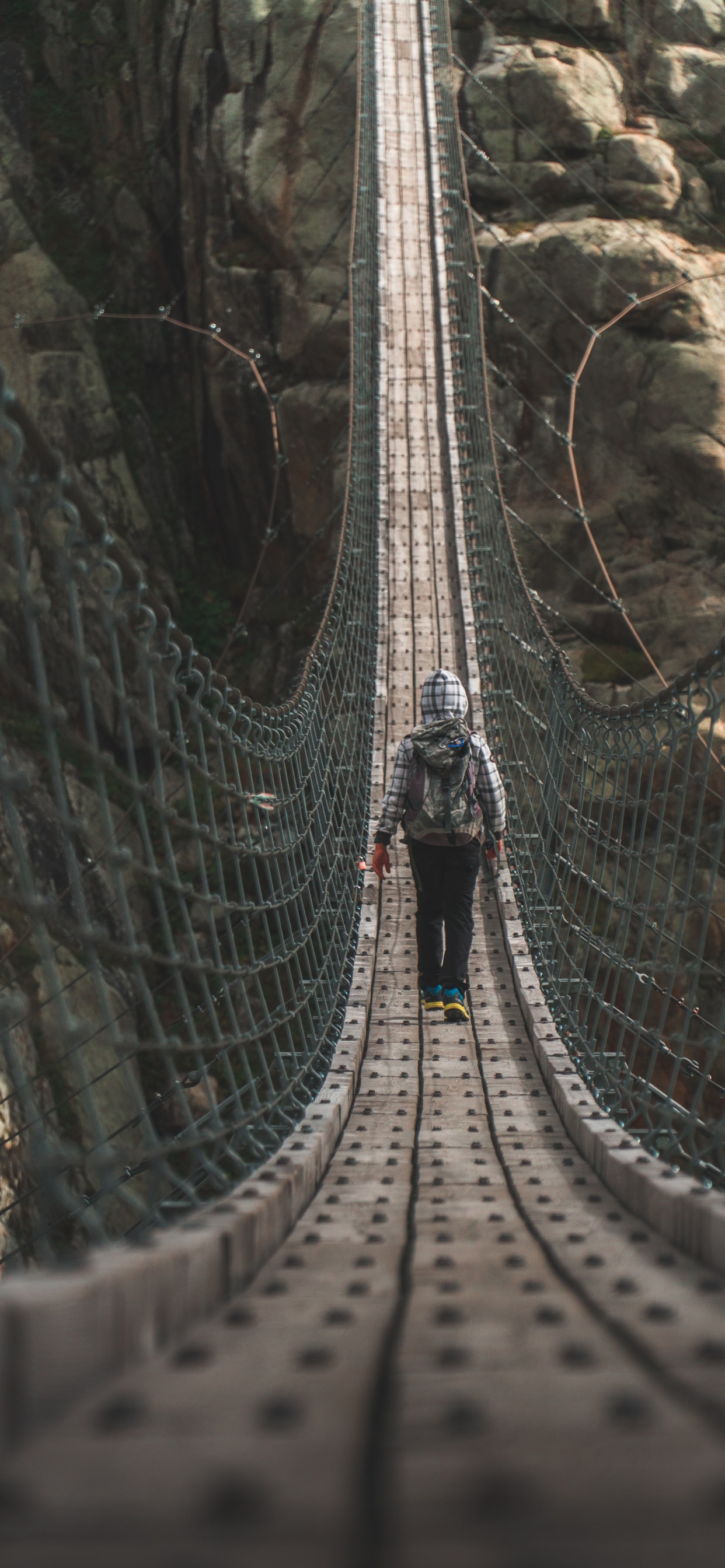People Walking on Hanging Bridge During Daytime. Wallpaper in 1242x2688 Resolution