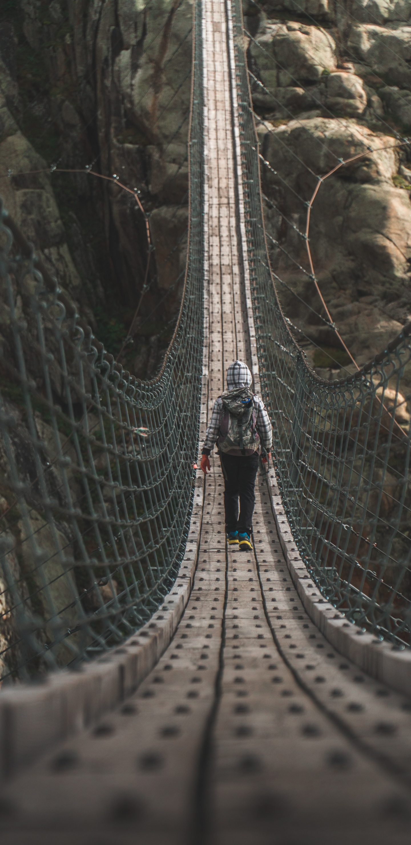 People Walking on Hanging Bridge During Daytime. Wallpaper in 1440x2960 Resolution