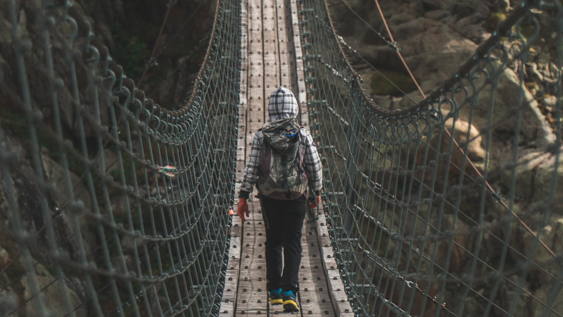 People Walking on Hanging Bridge During Daytime. Wallpaper in 1920x1080 Resolution