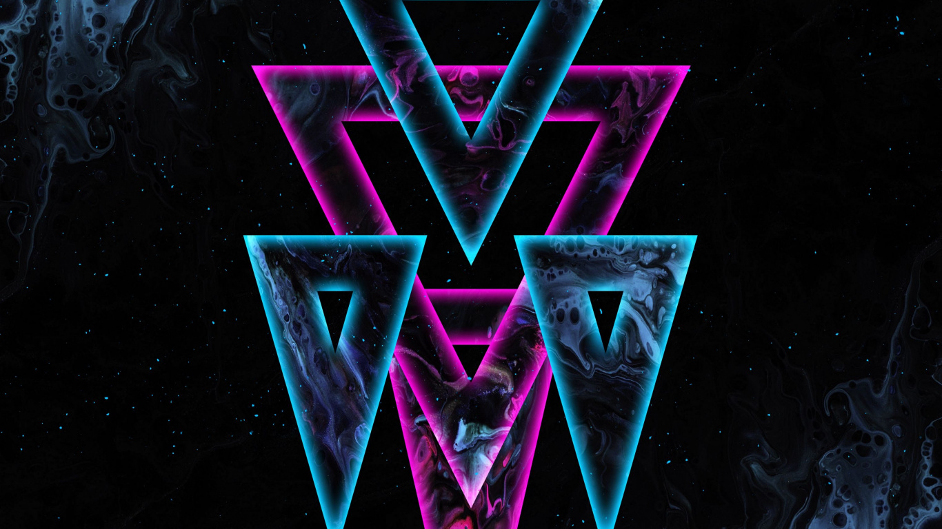 Triangle, Purple, Blue, Color, Magenta. Wallpaper in 1366x768 Resolution