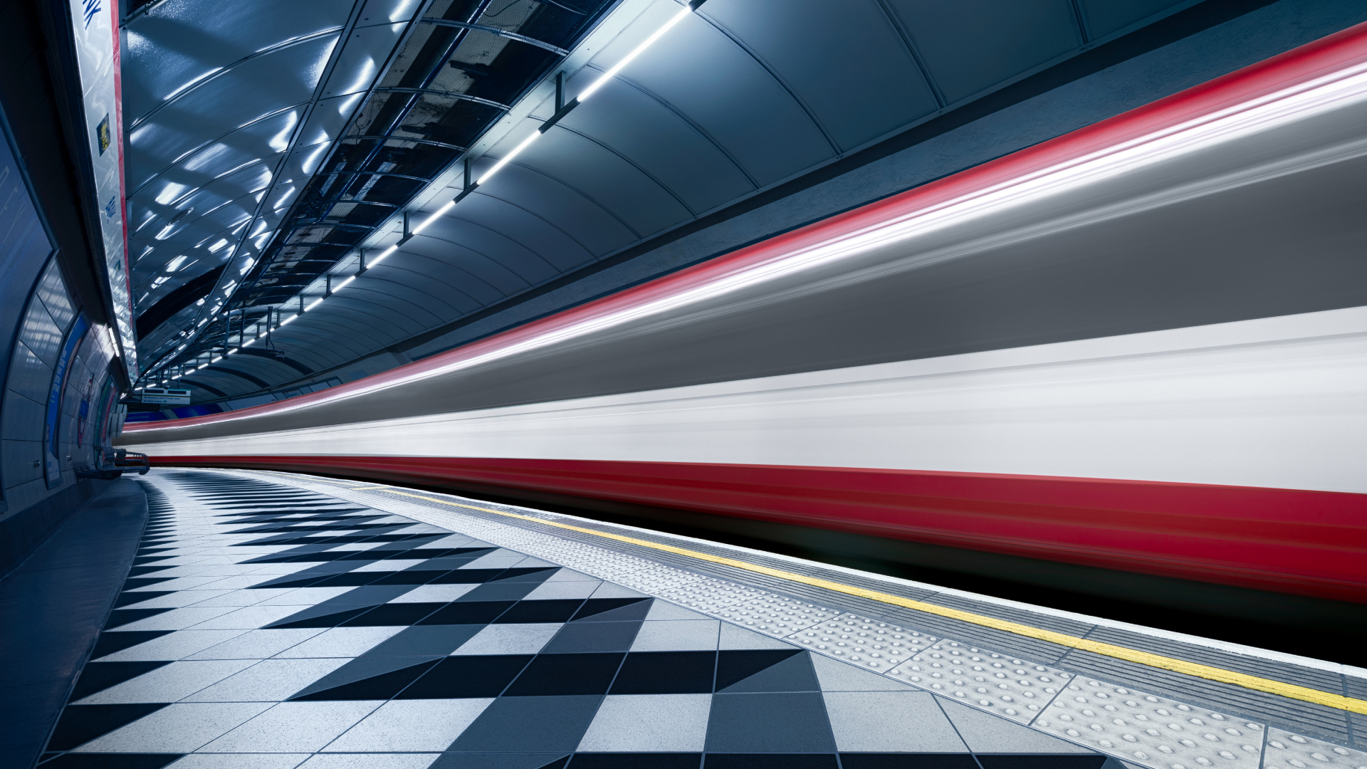 Red and White Train in a Tunnel. Wallpaper in 1920x1080 Resolution