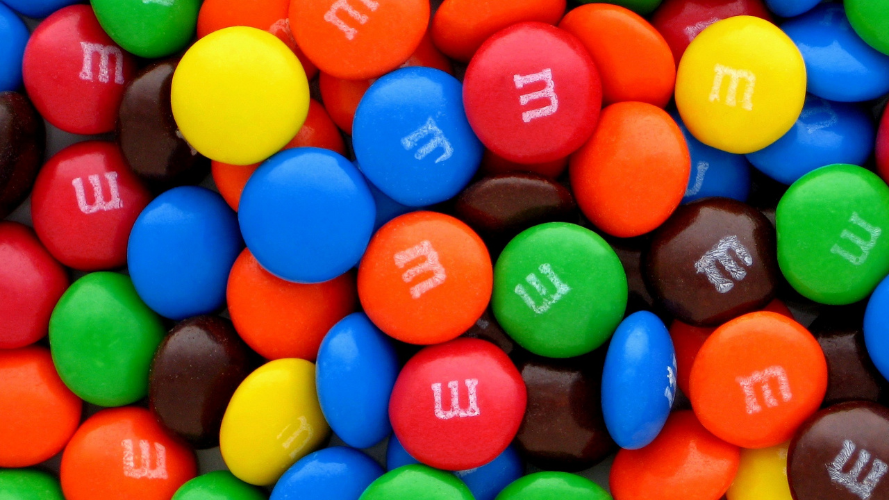 Bonbons au Chocolat Bleu Orange Vert et Jaune m Ms. Wallpaper in 1280x720 Resolution