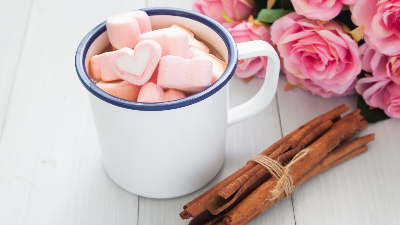 Hot Chocolate, Marshmallow, Tea, Coffee, Valentines Day. Wallpaper in 1280x720 Resolution
