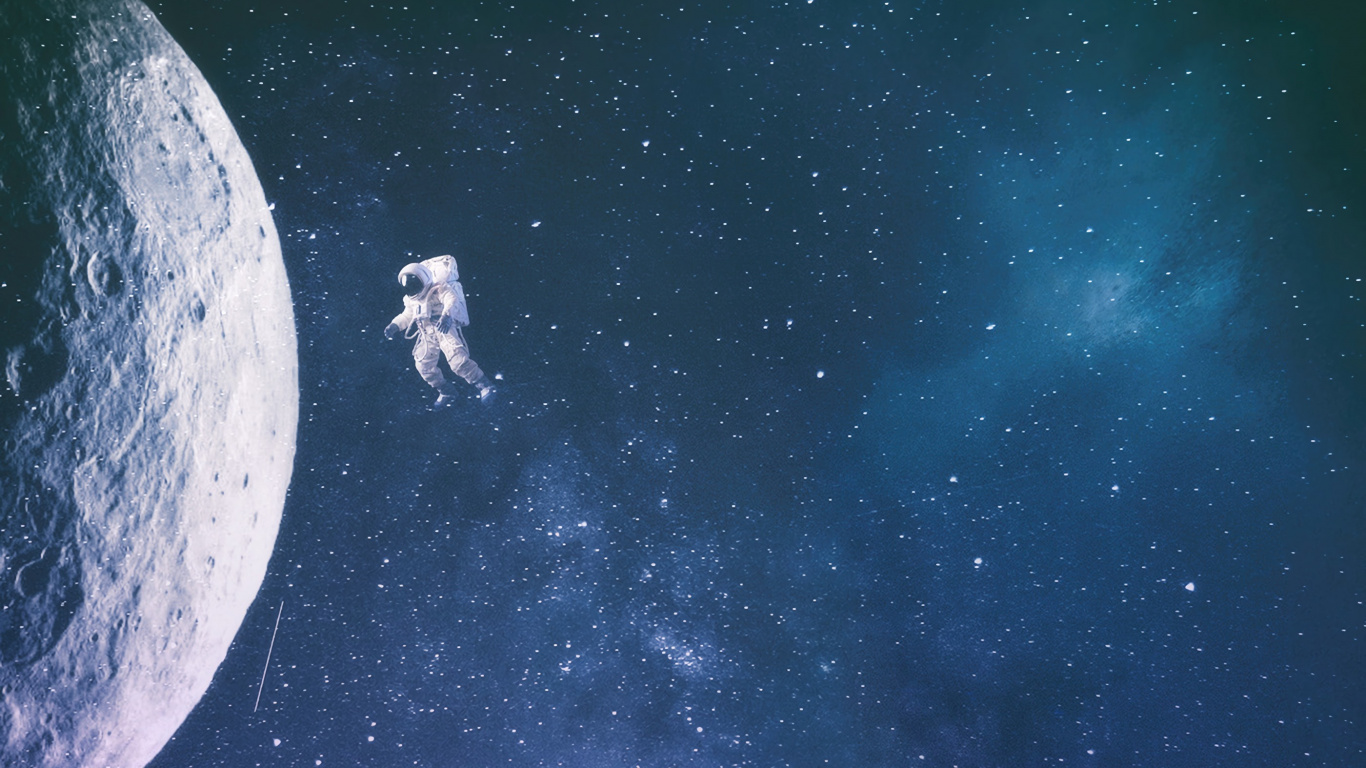 Silhouette Von 2 Personen, Die Unter Mond Stehen. Wallpaper in 1366x768 Resolution