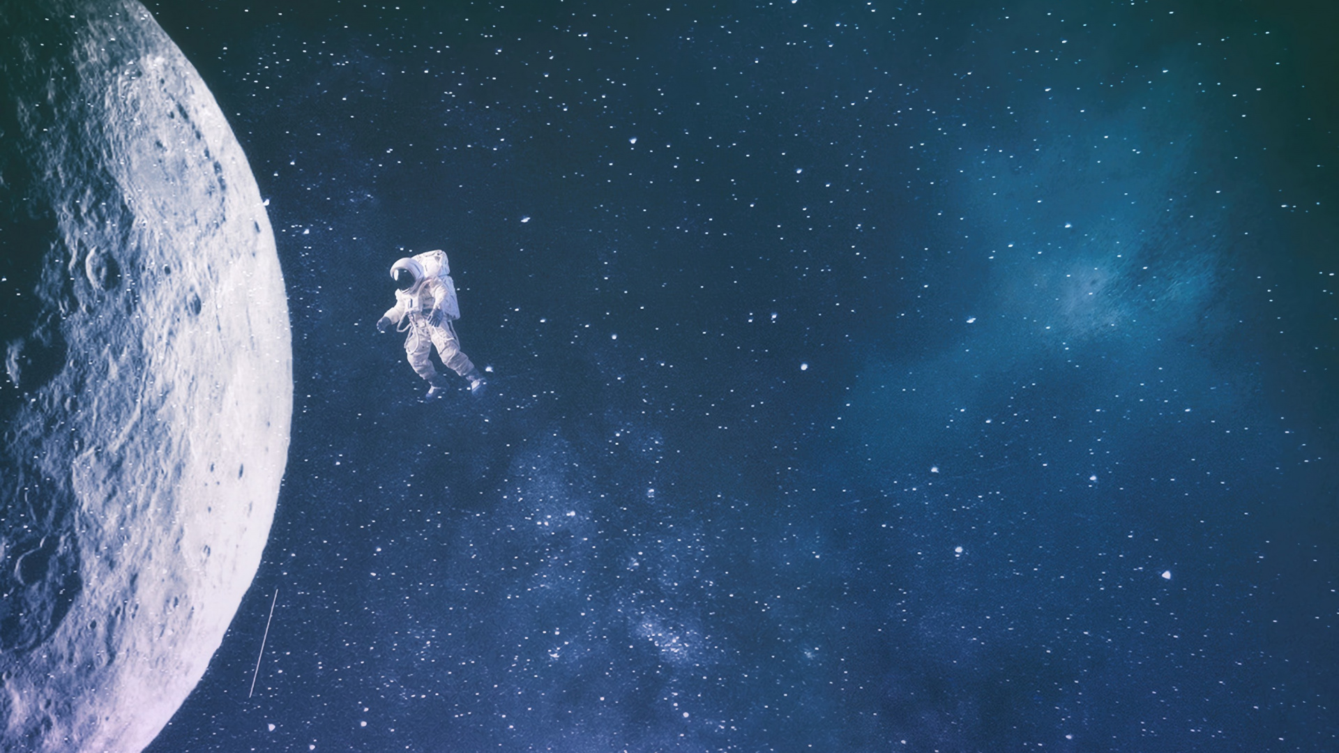 Silhouette de 2 Personnes Debout Sous la Lune. Wallpaper in 1920x1080 Resolution