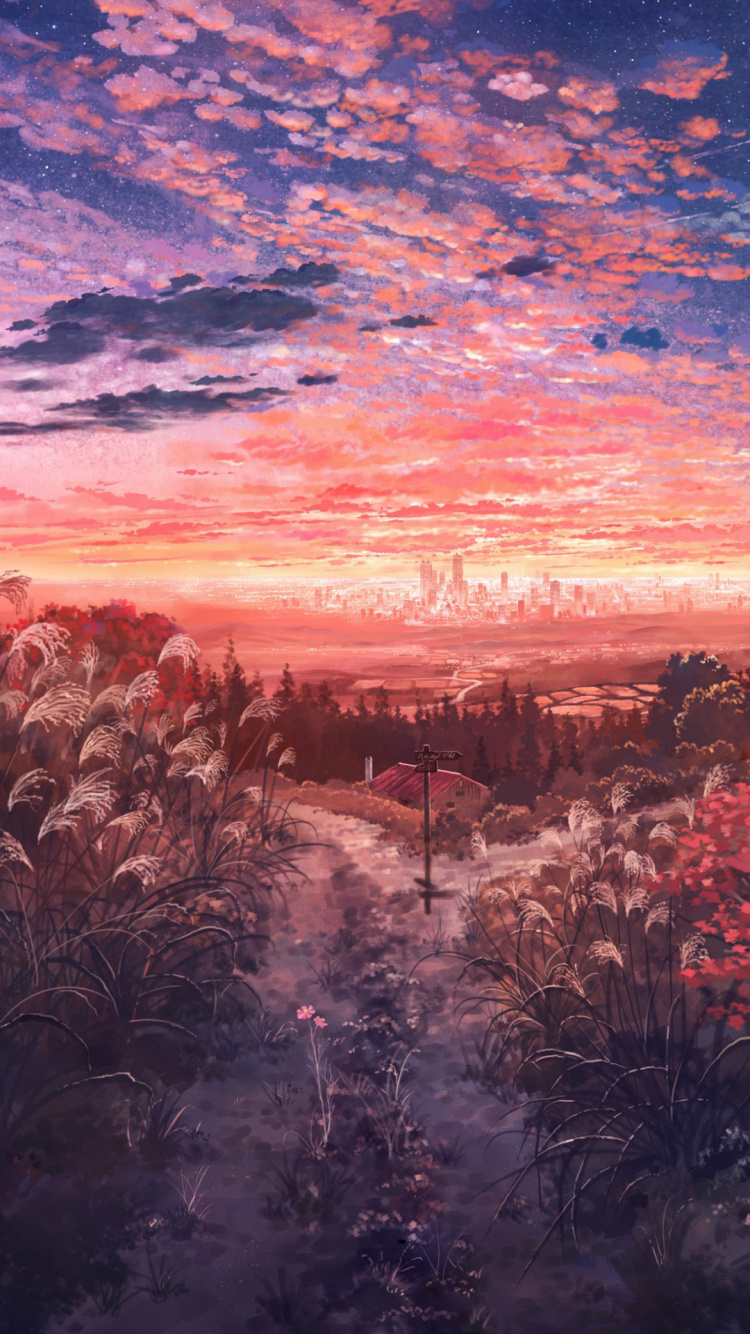 Anime, Art, Landscape, Illustration, Theatrical Scenery. Wallpaper in 750x1334 Resolution