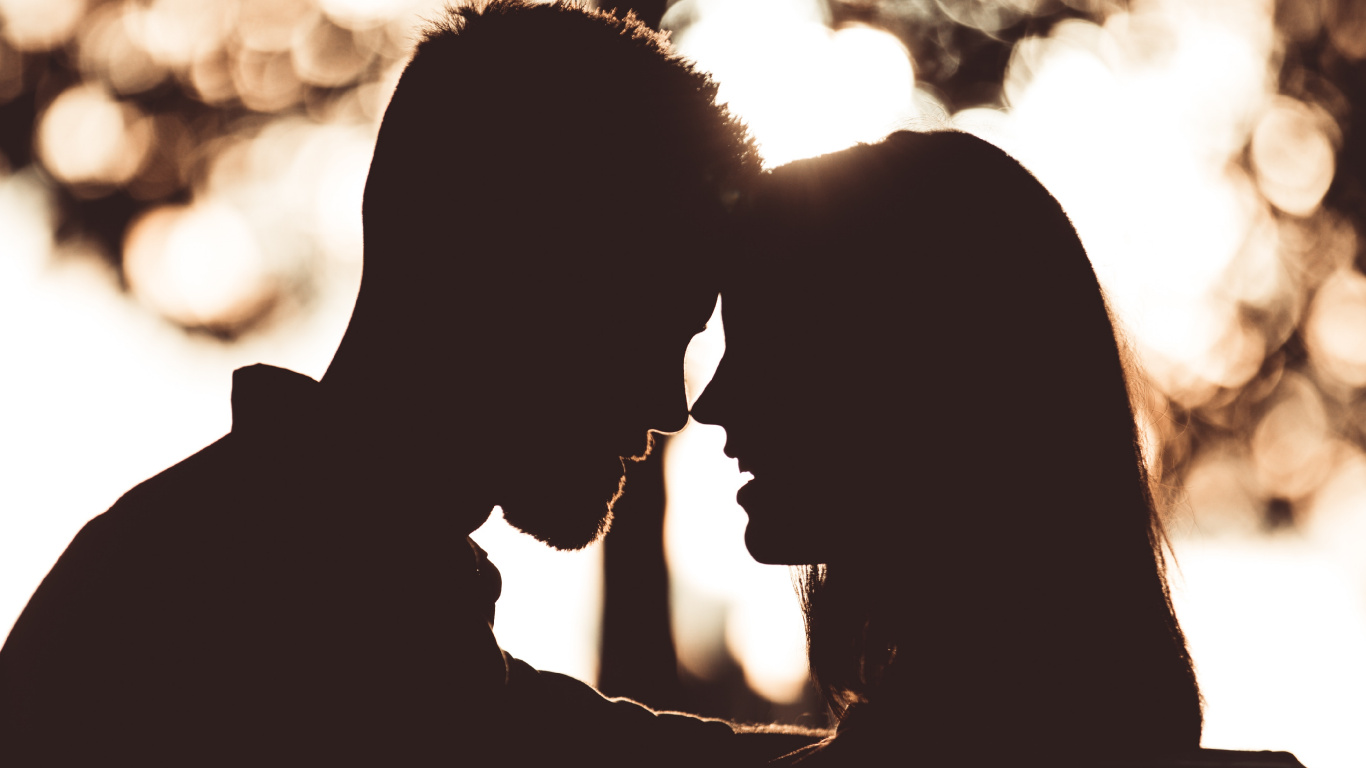 Romance, Couple, Kiss, Silhouette, Love. Wallpaper in 1366x768 Resolution