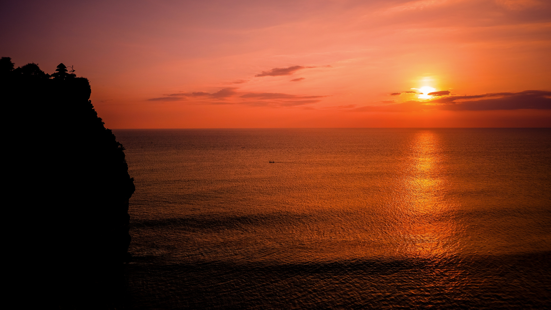 Mar, Puesta, Noche, Afterglow, Oceano. Wallpaper in 1920x1080 Resolution