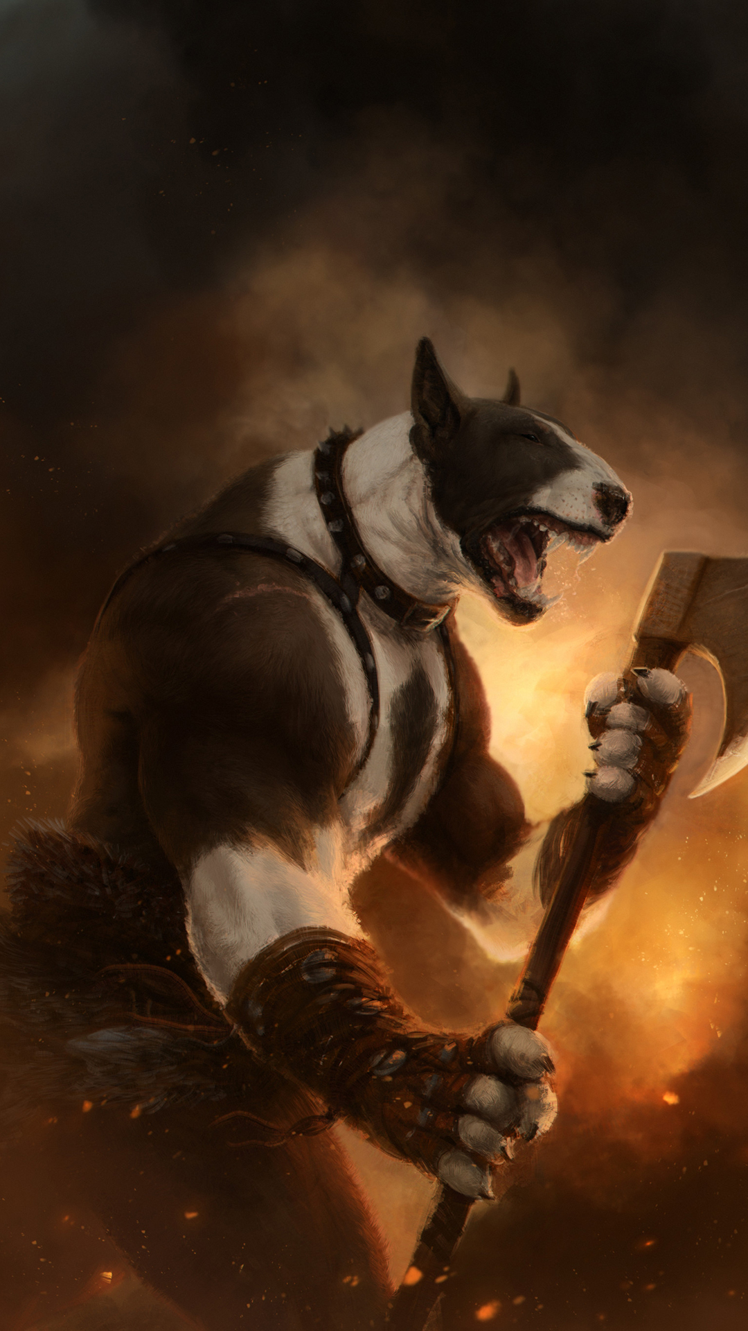 Fantasy-Hundekrieger, Bullterrier, Kunst, Hunderasse, Carnivore. Wallpaper in 1080x1920 Resolution