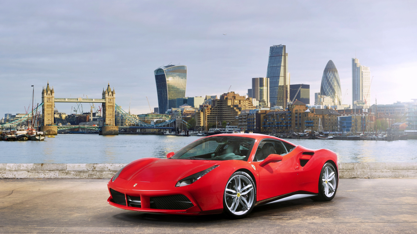 Ferrari Rouge 458 Italia Garée Sur un Pont. Wallpaper in 1366x768 Resolution