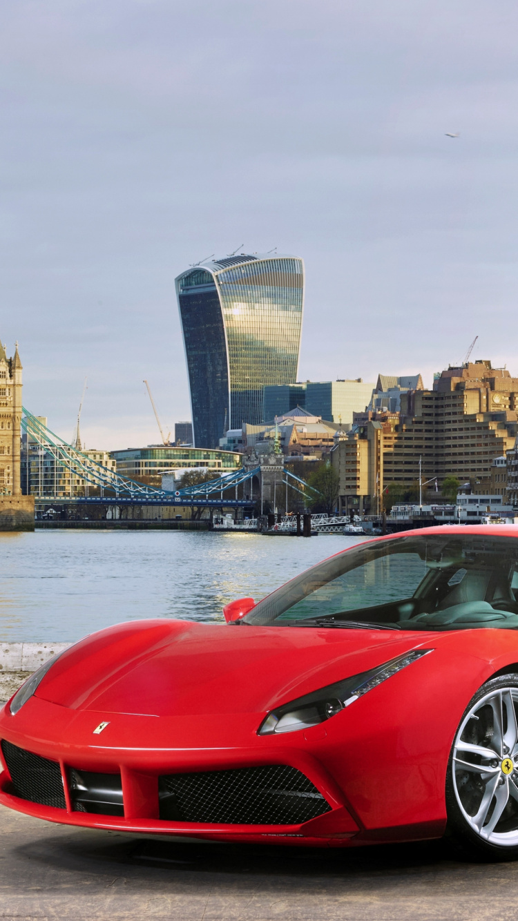 Ferrari Rouge 458 Italia Garée Sur un Pont. Wallpaper in 750x1334 Resolution