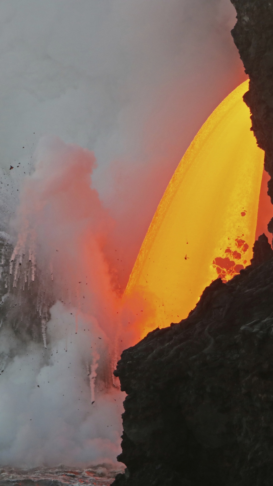 White and Yellow Smoke on Black Rock. Wallpaper in 1080x1920 Resolution