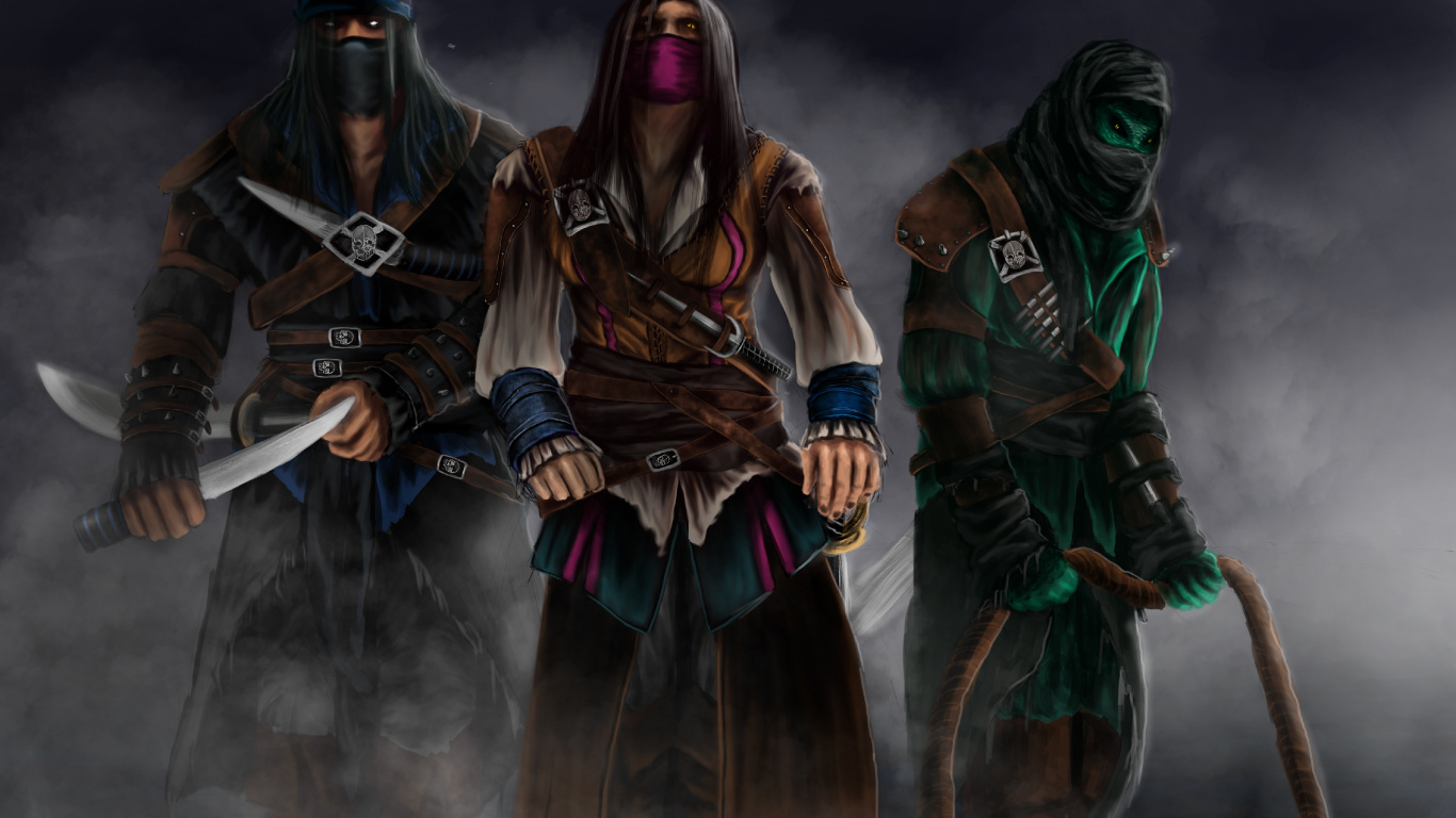 Mortal Kombat, Mortal Kombat x, Regen, Reptil, Skorpion. Wallpaper in 1366x768 Resolution