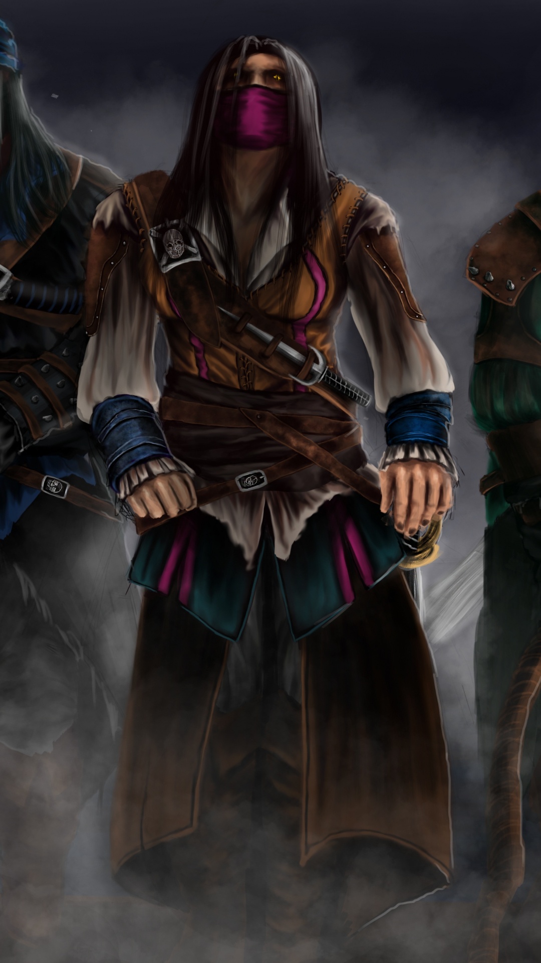 Mortal Kombat, Mortal Kombat x, Pluie, Reptile, Scorpion. Wallpaper in 1080x1920 Resolution