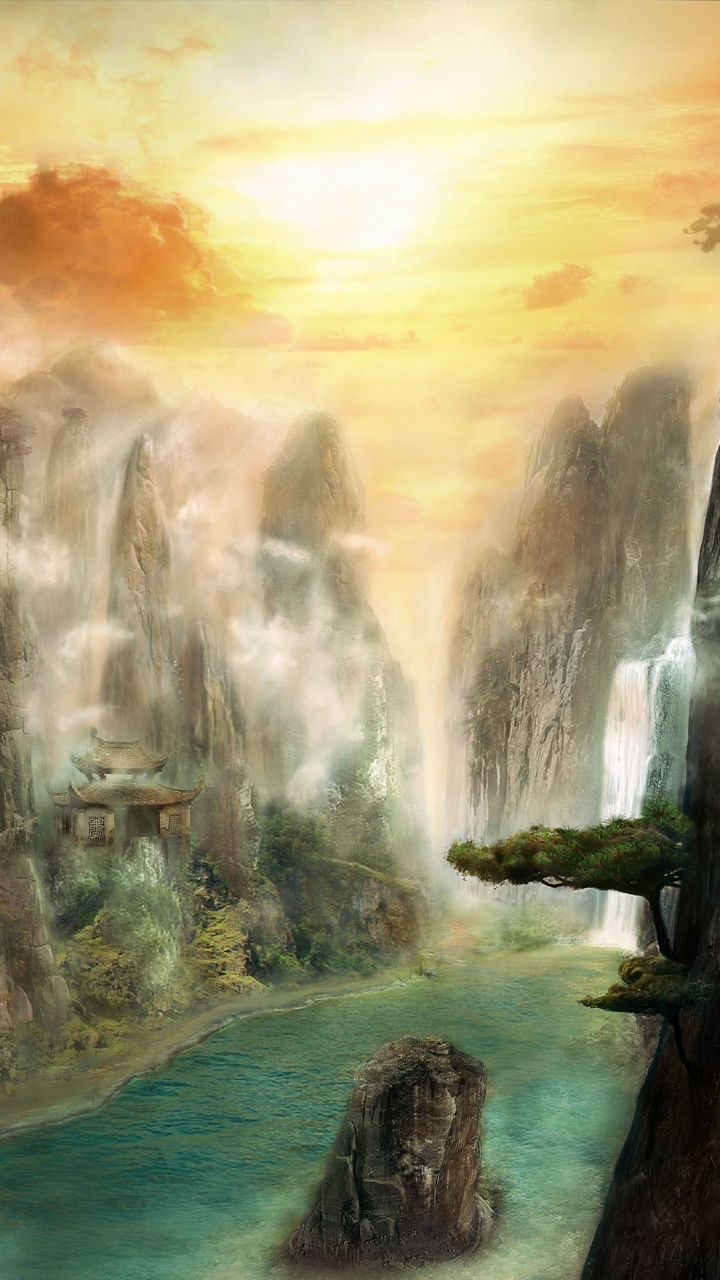 Cascadas Cerca de Árboles Verdes Bajo el Cielo Nublado Durante el Día. Wallpaper in 720x1280 Resolution