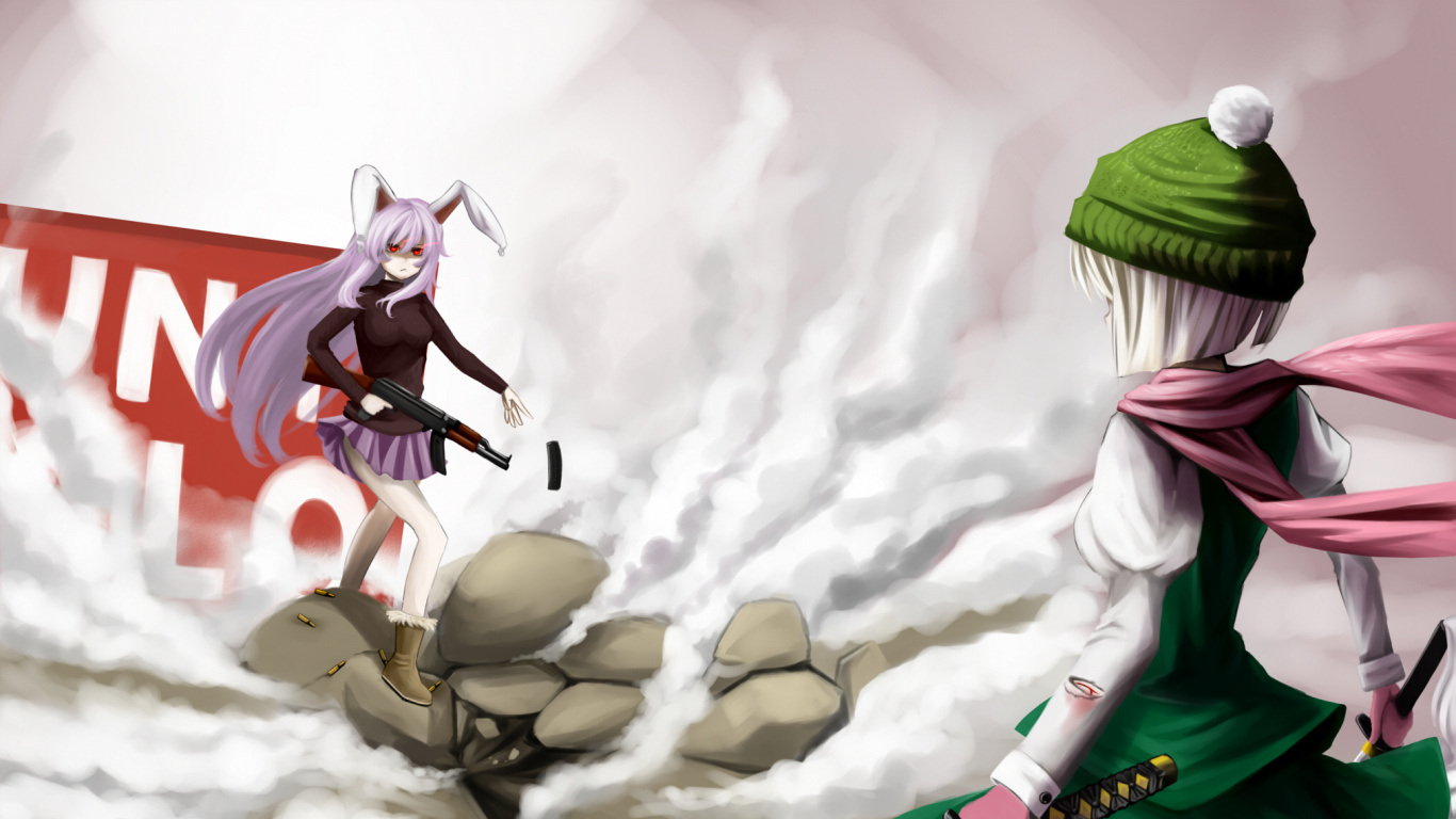 Frau in Grünem Hut Und Weißem Kleid Anime-Charakter. Wallpaper in 1366x768 Resolution