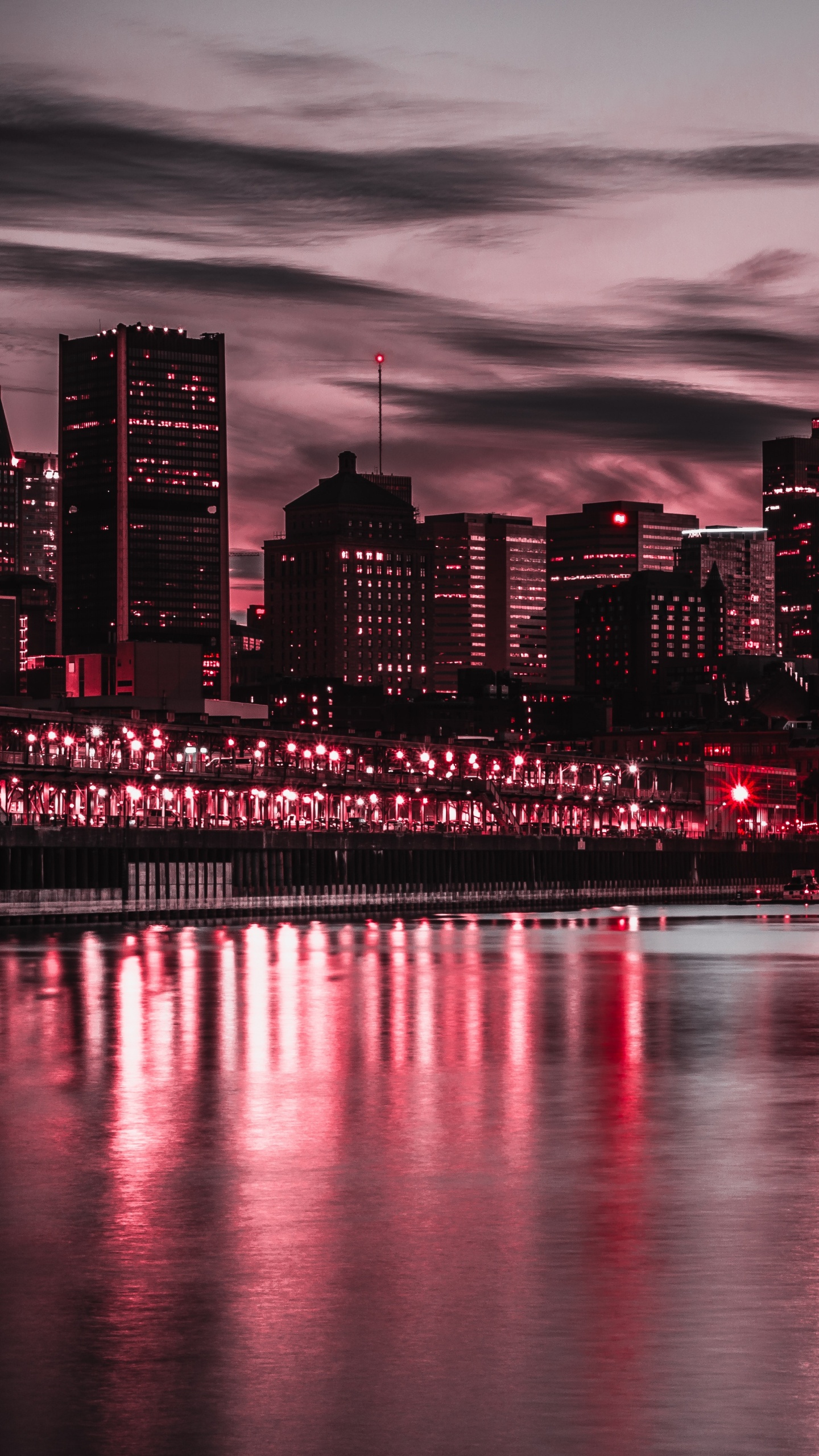 Horizonte de la Ciudad a Través Del Cuerpo de Agua Durante la Noche.. Wallpaper in 1440x2560 Resolution