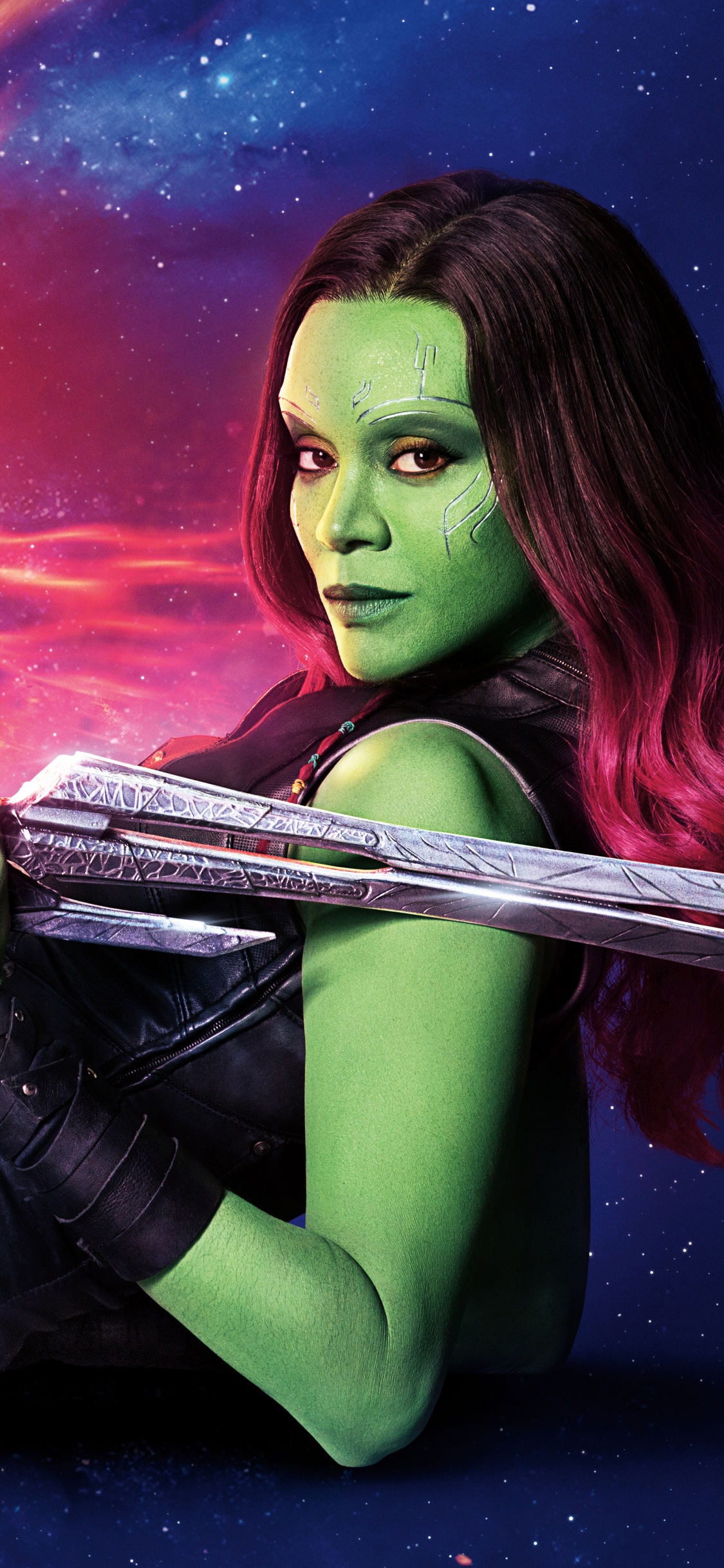 Man in Black Leather Jacket Holding Sword. Wallpaper in 1125x2436 Resolution