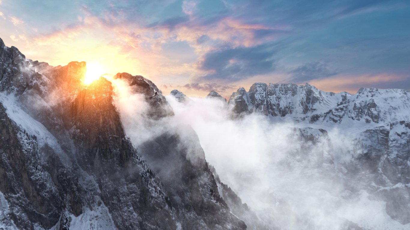 Dolomiten, Natur, Bergigen Landschaftsformen, Cloud, Rock. Wallpaper in 1366x768 Resolution