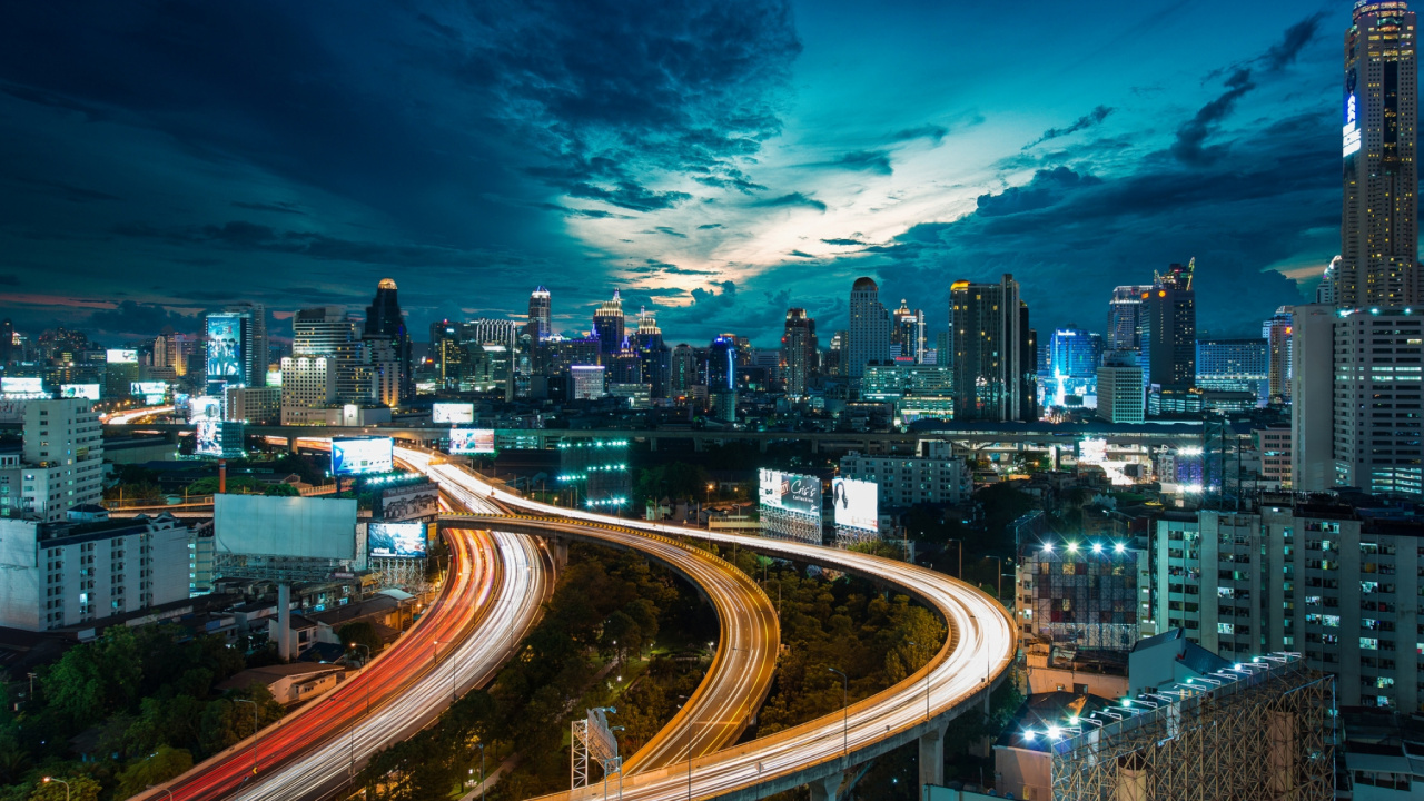 Time Lapse Photography of City During Night Time. Wallpaper in 1280x720 Resolution