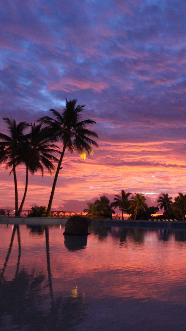 Eau, Afterglow, Orange, Paysage Naturel. Wallpaper in 750x1334 Resolution