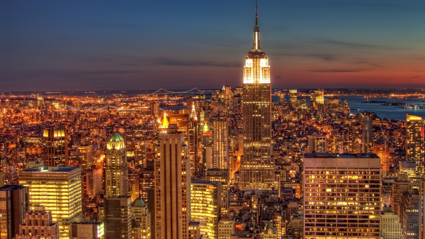 Horizonte de la Ciudad Durante la Noche. Wallpaper in 1366x768 Resolution