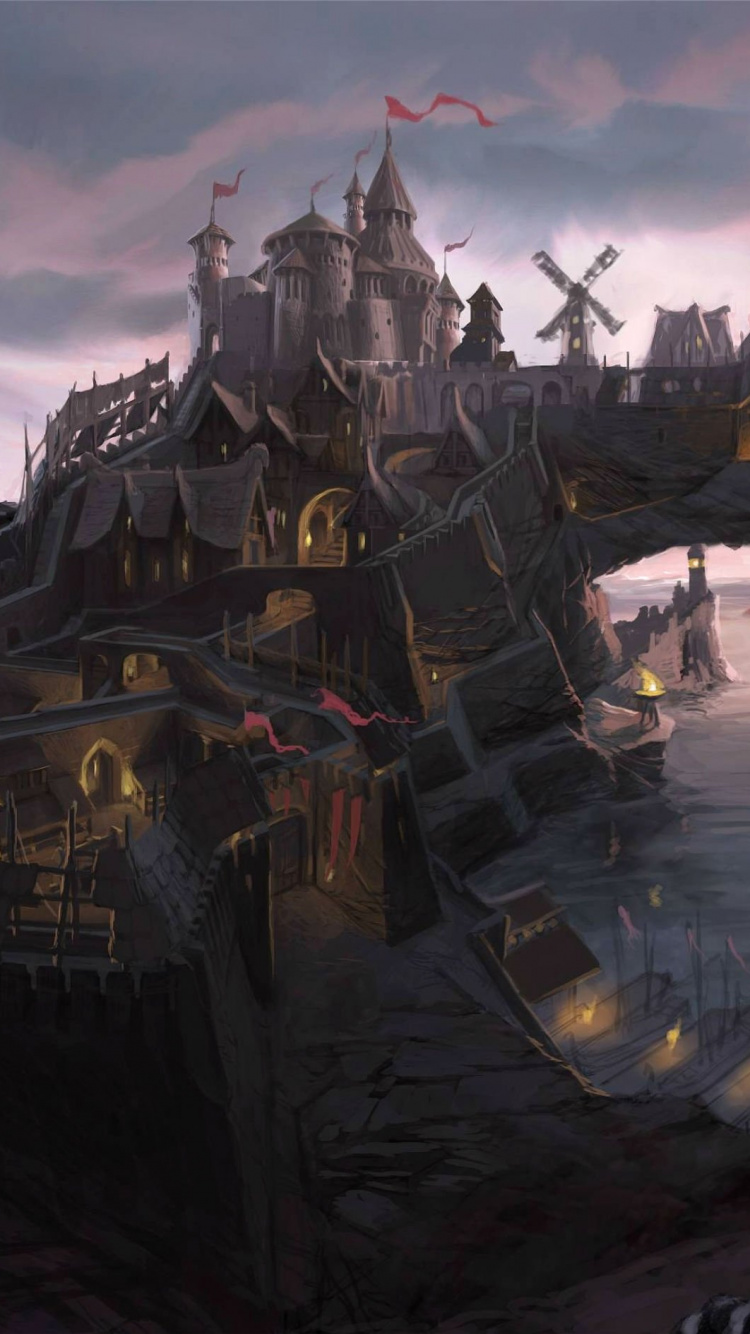 Braunes Und Weißes Schloss in Der Nähe Eines Gewässers. Wallpaper in 750x1334 Resolution