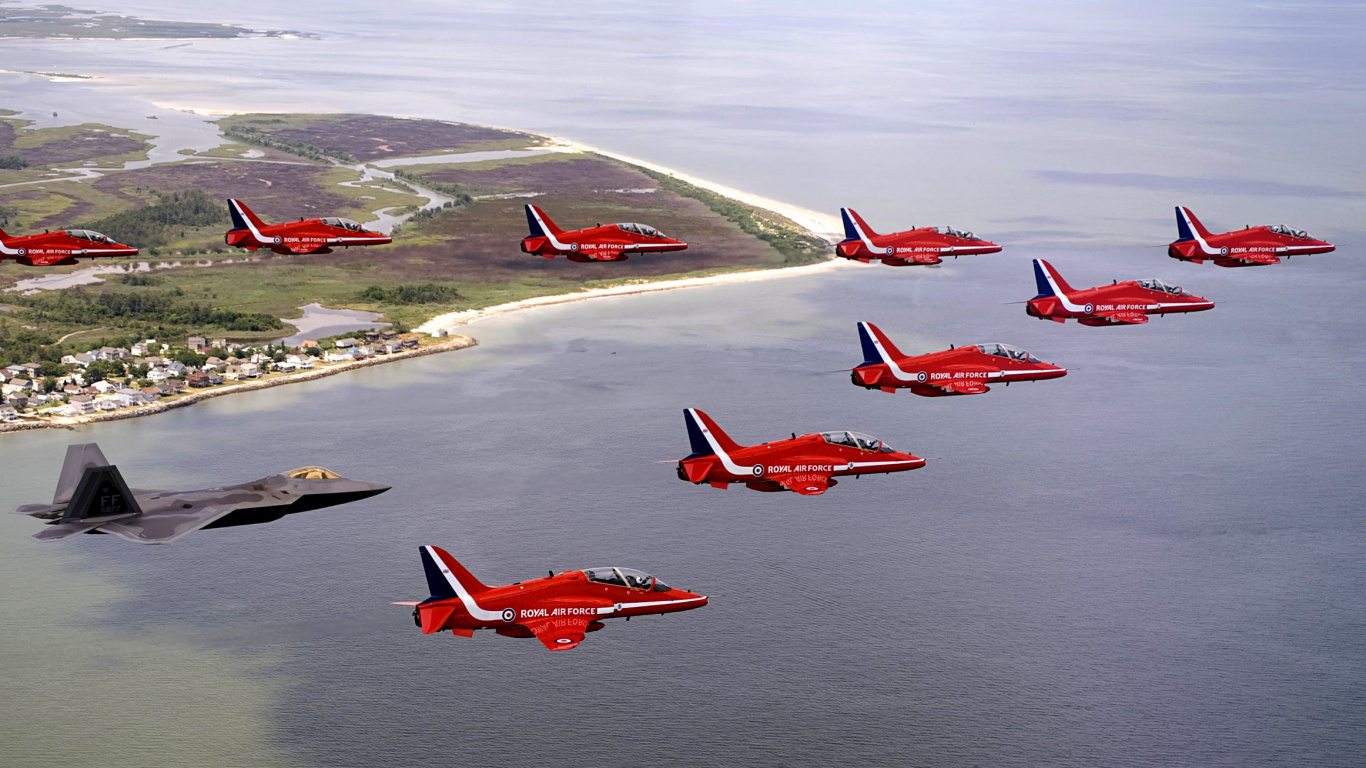Red and White Jet Plane on The Sky. Wallpaper in 1366x768 Resolution