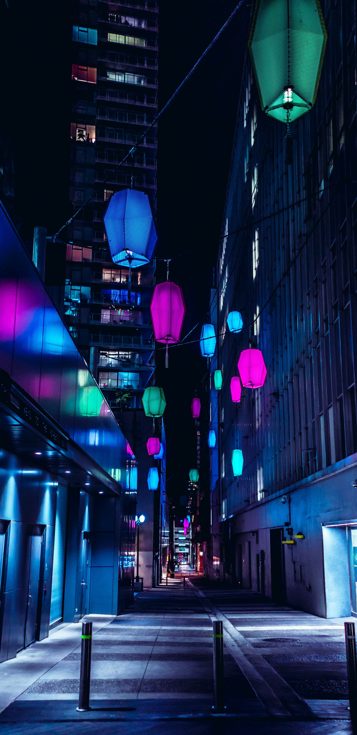 Blue and Green Lantern on Street During Night Time. Wallpaper in 1440x2960 Resolution