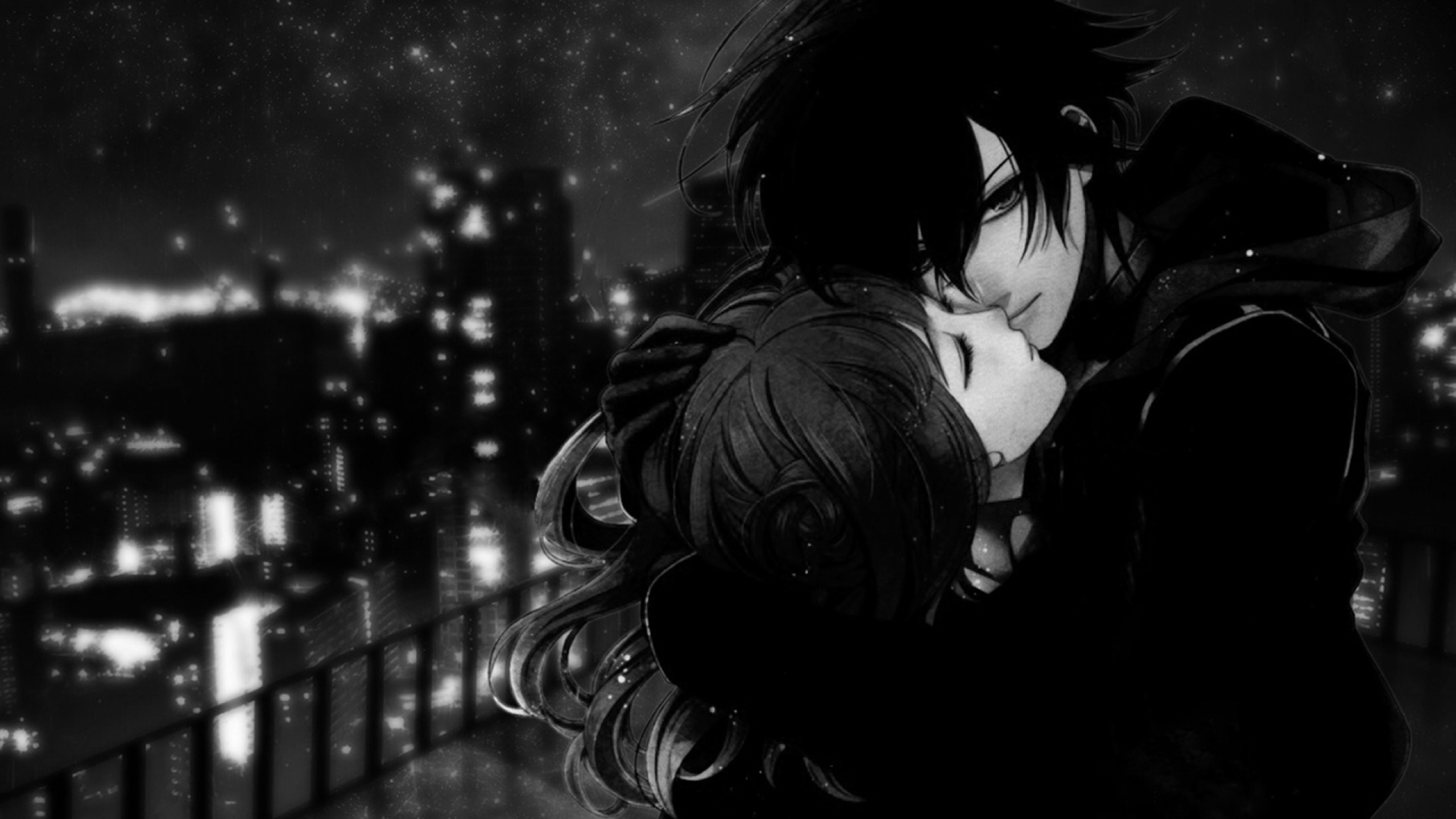 Grayscale Photo of Woman Kissing Womans Cheek. Wallpaper in 2560x1440 Resolution