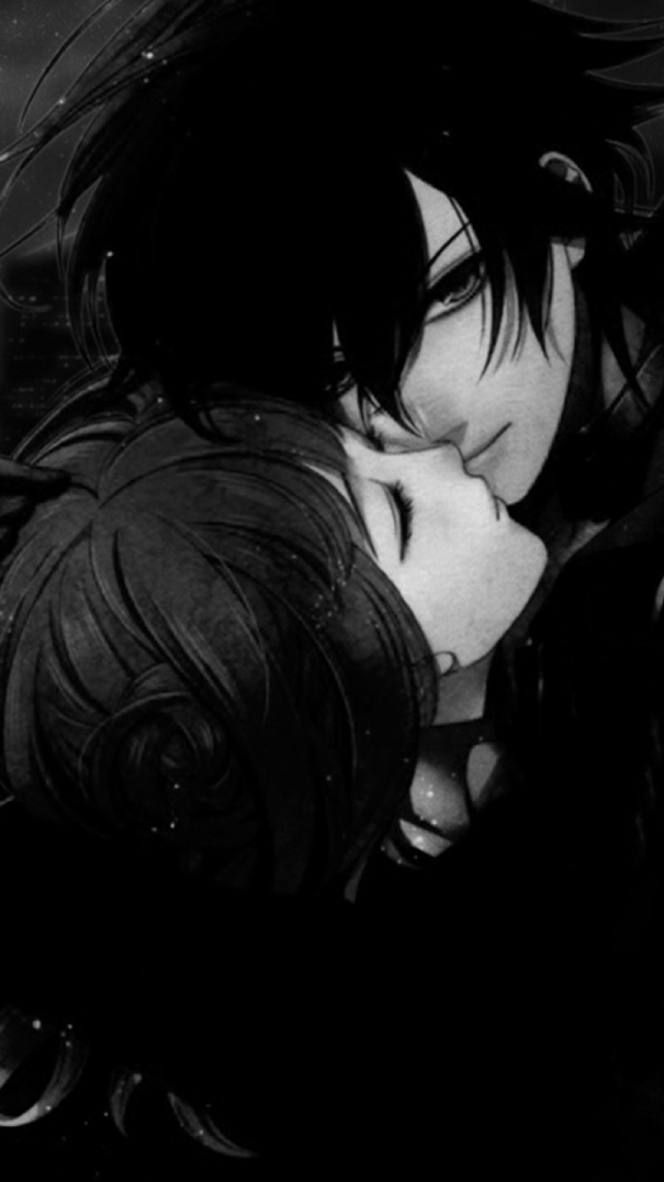 Grayscale Photo of Woman Kissing Womans Cheek. Wallpaper in 750x1334 Resolution