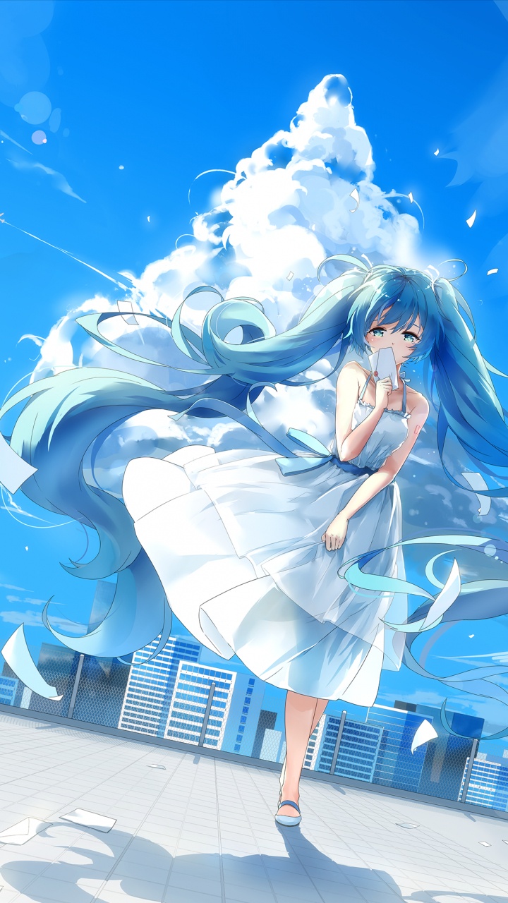 Animated Cartoon, Anime Art, Drawing, Hatsune Miku, Blue. Wallpaper in 720x1280 Resolution