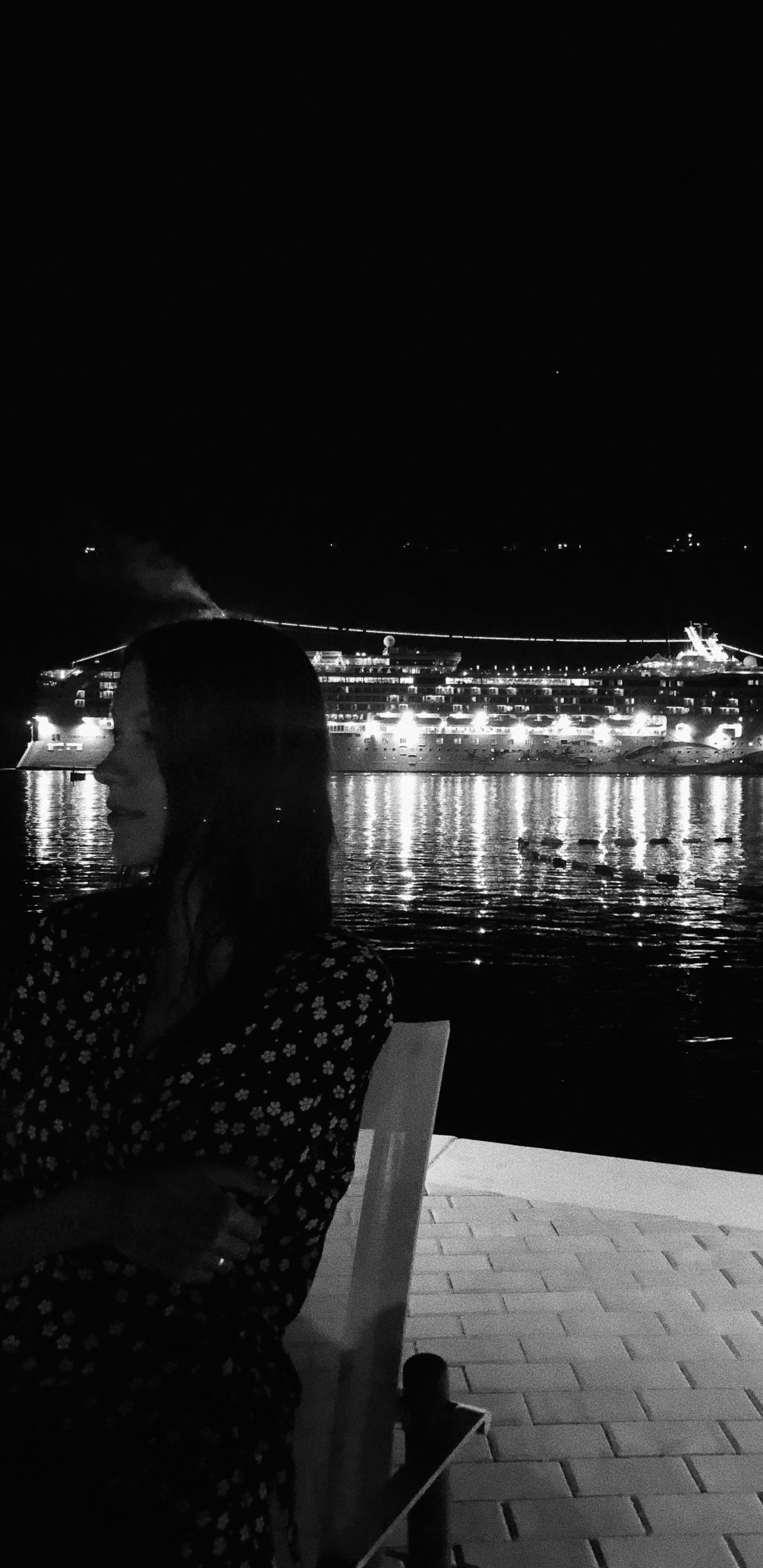 Reflection, Water, Black and White, Night, Darkness. Wallpaper in 1440x2960 Resolution