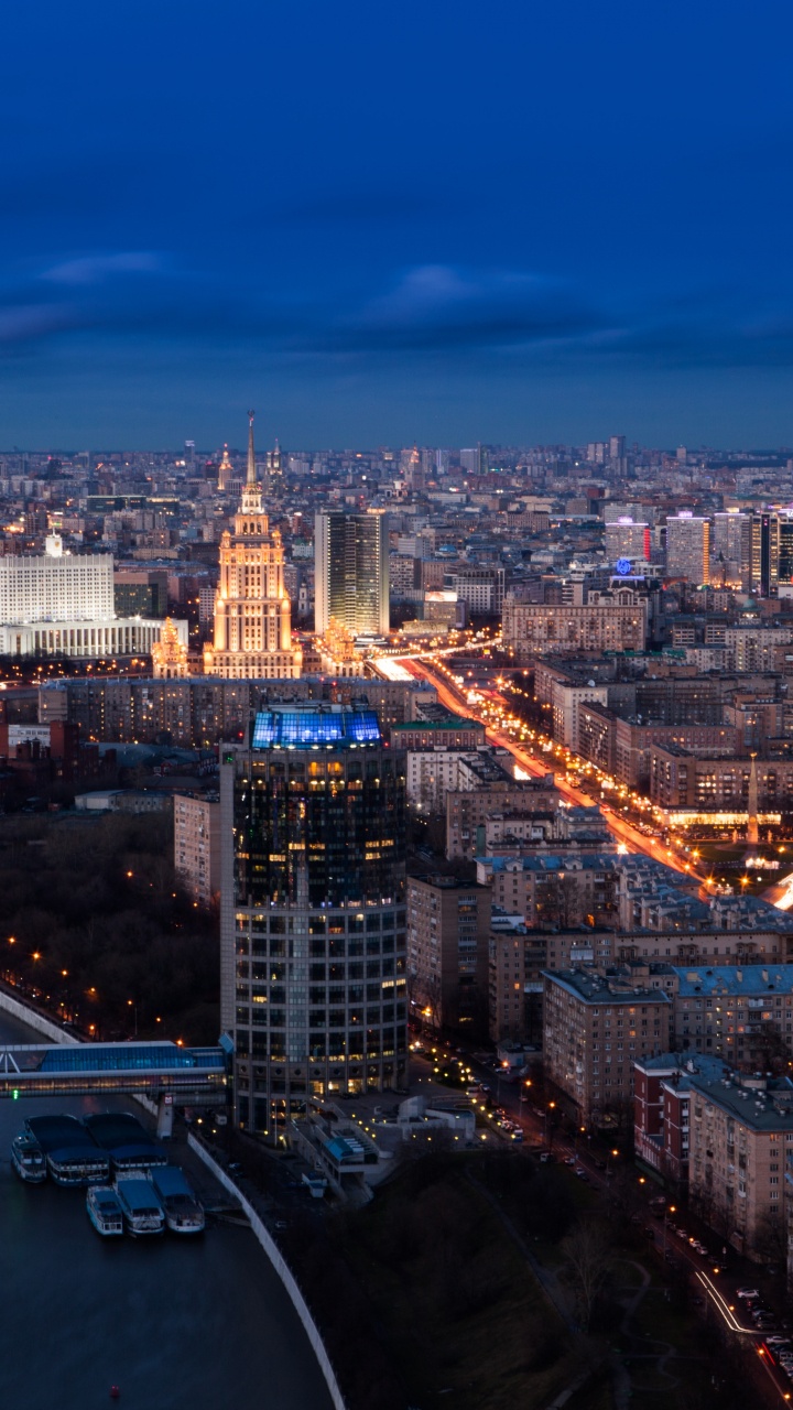 Aerial View of City Buildings During Night Time. Wallpaper in 720x1280 Resolution