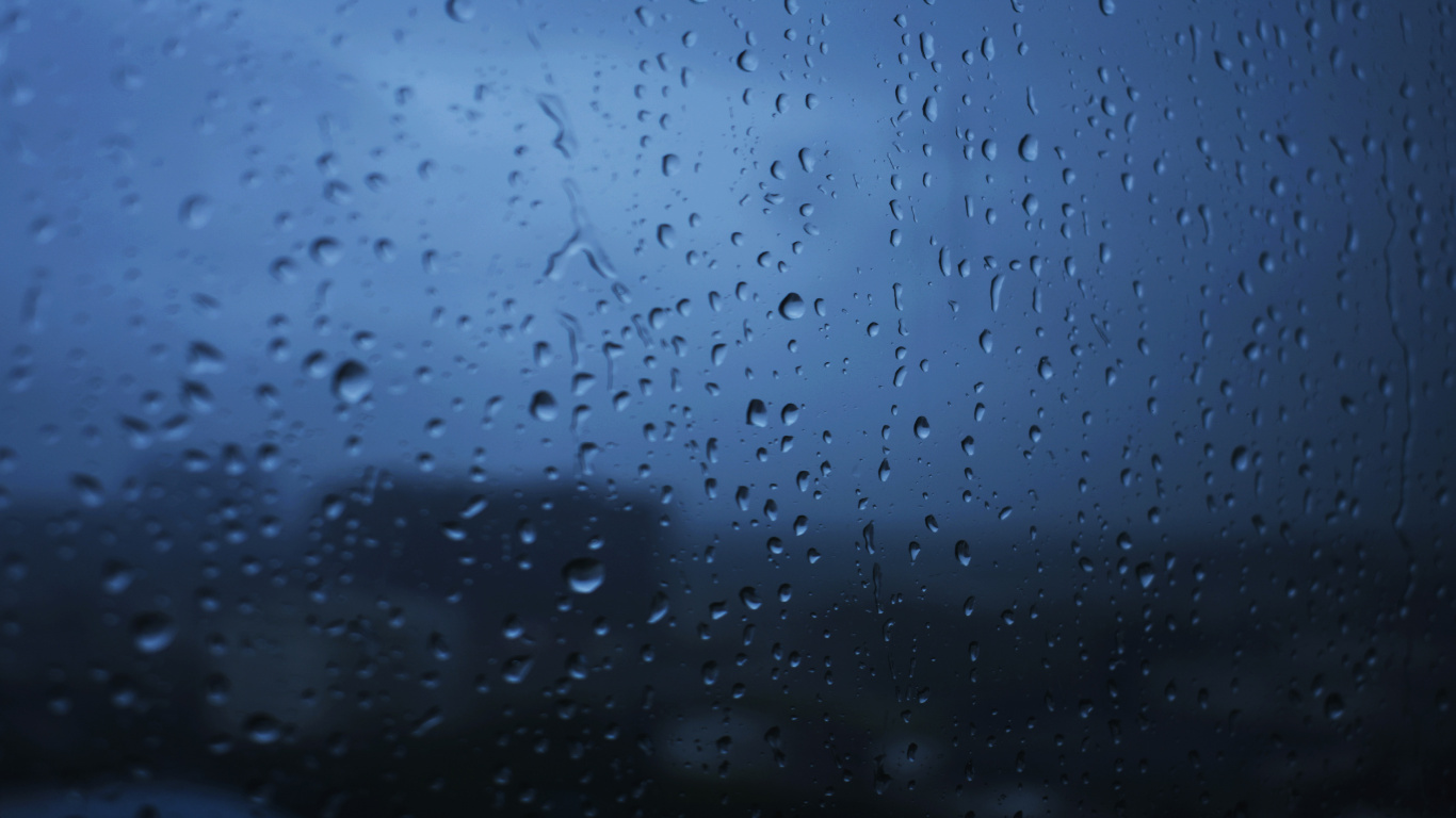 Drop, Rain, Glass, Blue, Water. Wallpaper in 1366x768 Resolution