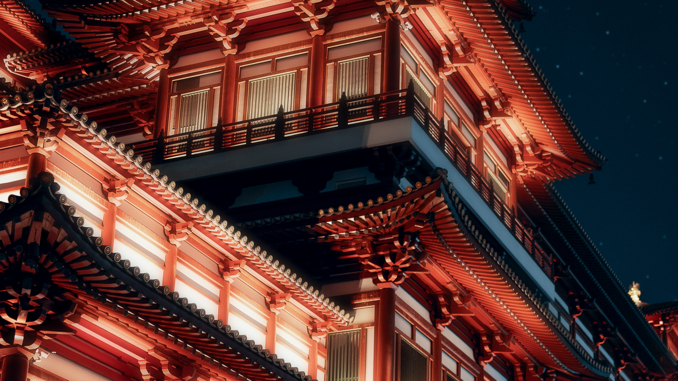 Bâtiment en Béton Blanc et Marron Pendant la Nuit. Wallpaper in 1366x768 Resolution