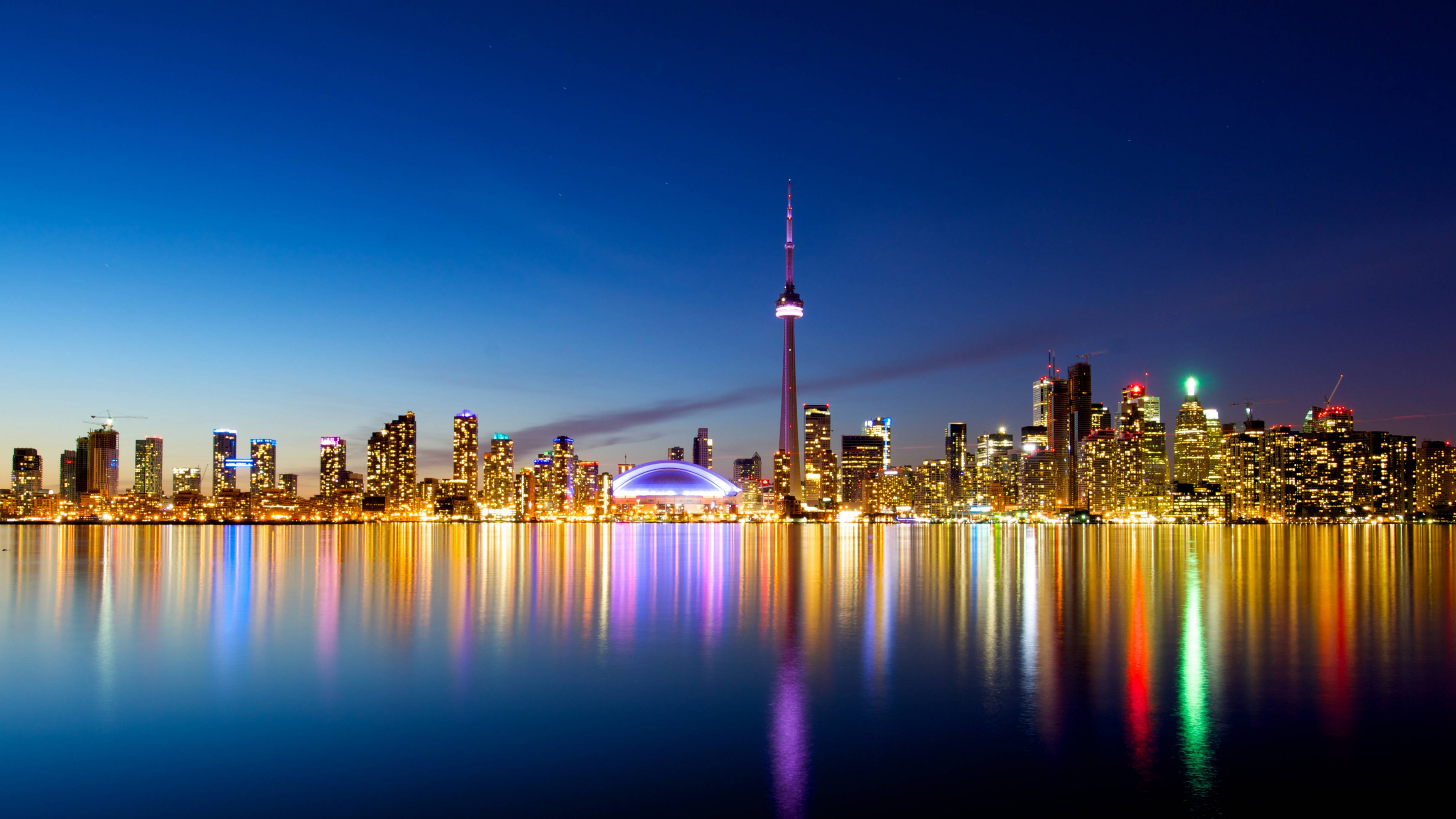 Skyline Der Stadt Bei Nacht Night. Wallpaper in 3840x2160 Resolution