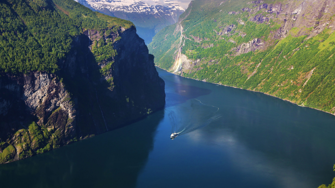 Aerial View of Lake Between Mountains During Daytime. Wallpaper in 1366x768 Resolution