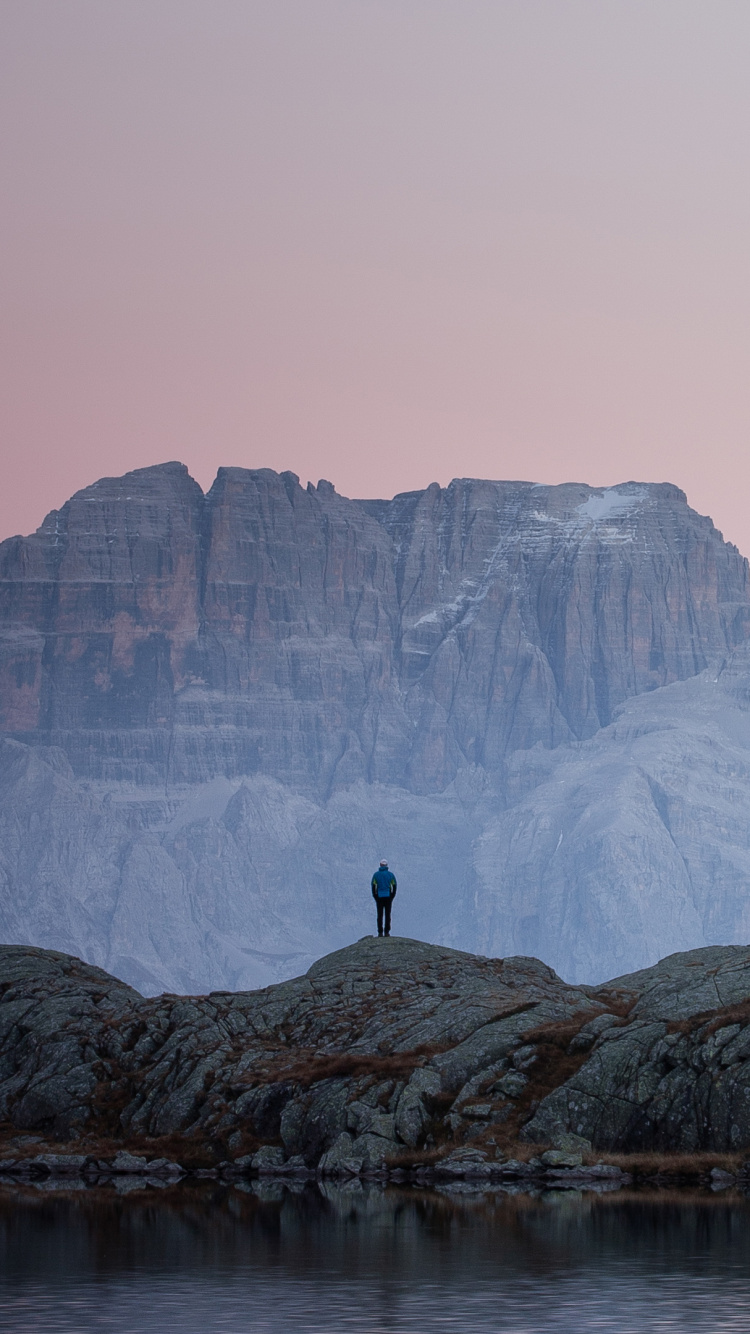 Mountainous Landforms, Mountain, Mountain Range, Reflection, Sea. Wallpaper in 750x1334 Resolution