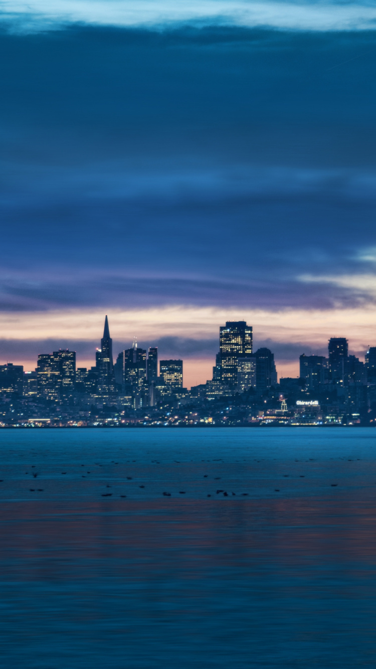 City Skyline Across Body of Water During Night Time. Wallpaper in 750x1334 Resolution