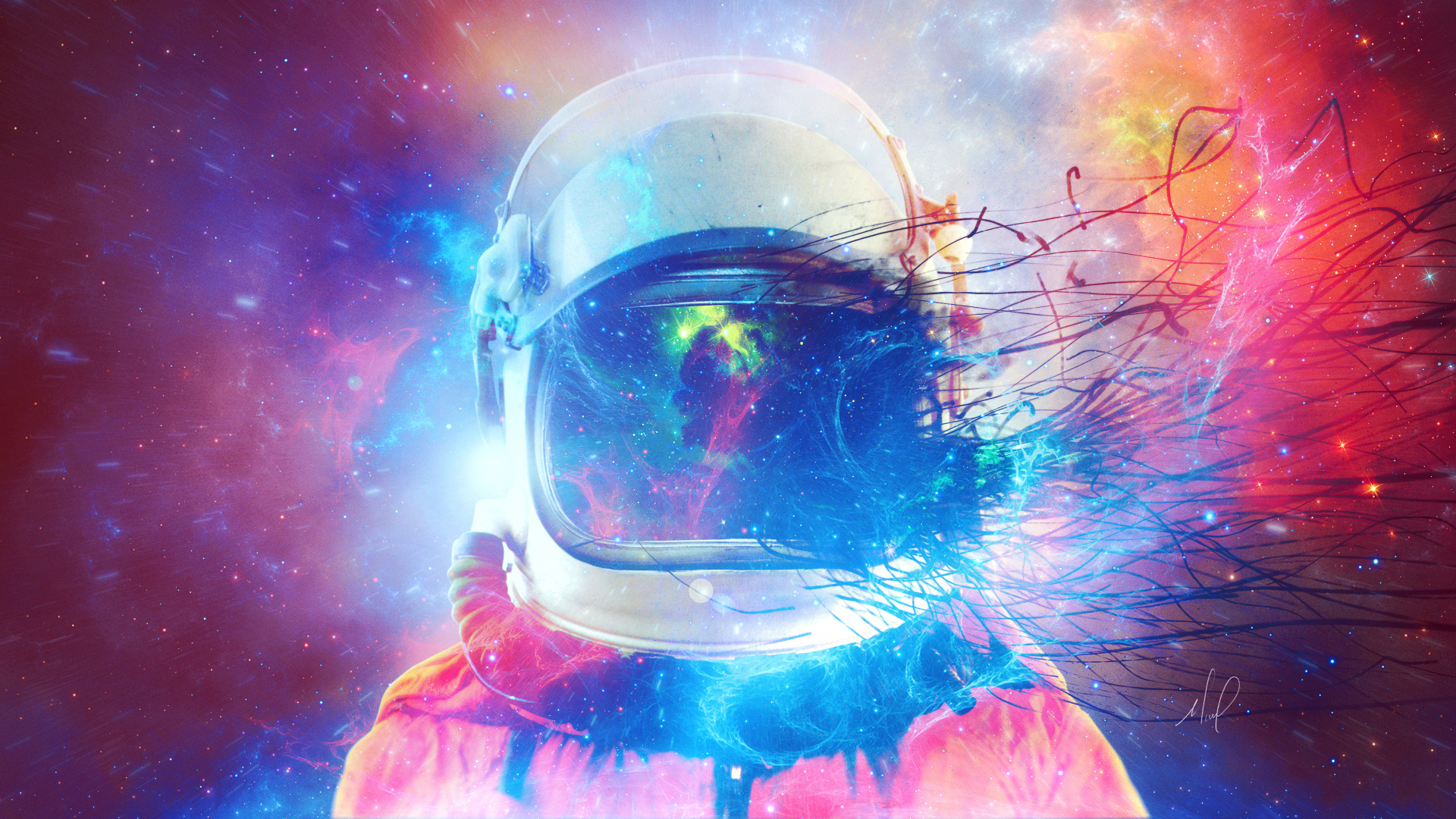 Person in Orange and Blue Jacket Wearing Black Goggles. Wallpaper in 1920x1080 Resolution