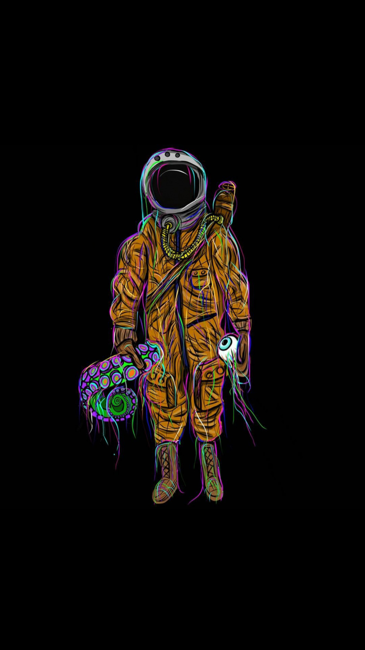 Astronaut, Amoled, Orangenschwein, Zeichnung, Visual Arts. Wallpaper in 750x1334 Resolution