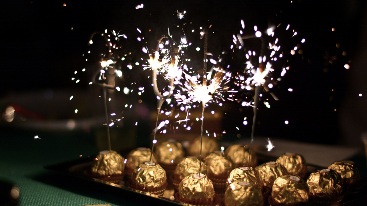 Chocolate Balls, Candy, Chocolate, Fireworks, Sparkler. Wallpaper in 1280x720 Resolution