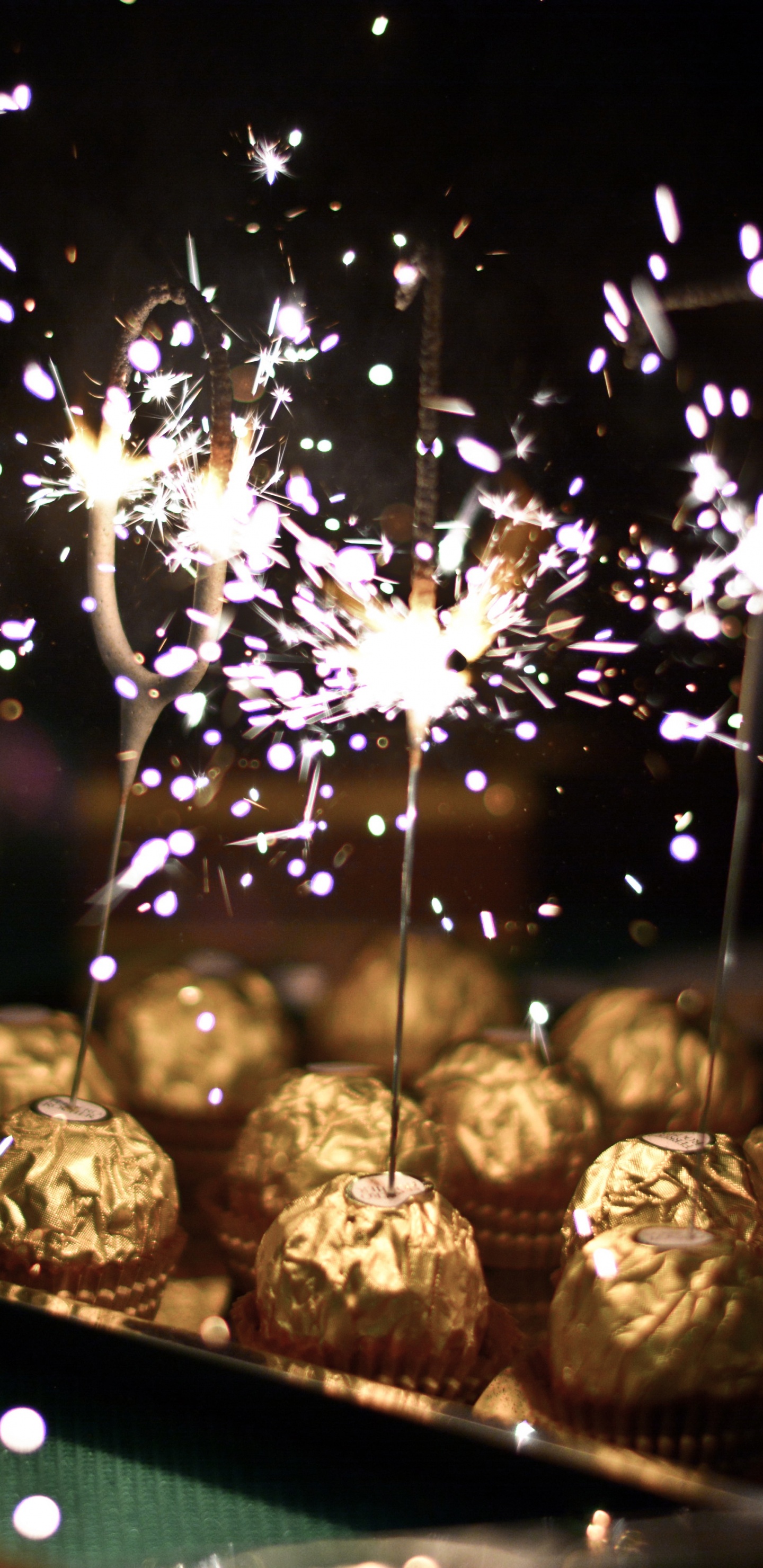 Chocolate Balls, Candy, Chocolate, Fireworks, Sparkler. Wallpaper in 1440x2960 Resolution
