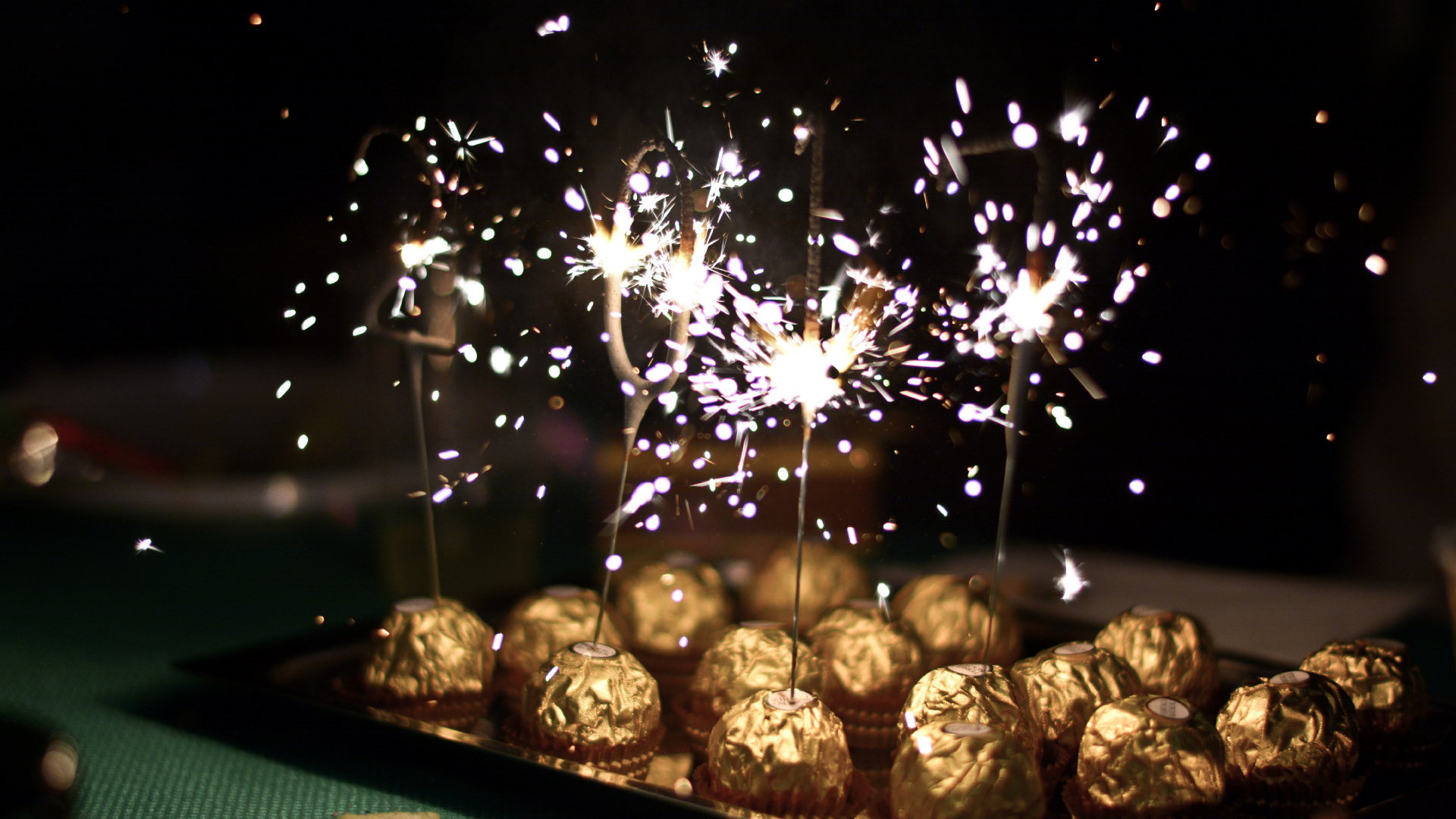 Chocolate Balls, Candy, Chocolate, Fireworks, Sparkler. Wallpaper in 1920x1080 Resolution