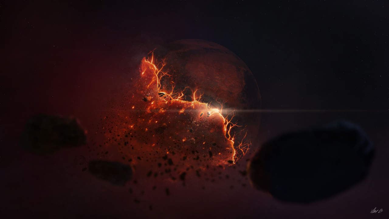 Orange and Black Planet With Stars. Wallpaper in 1280x720 Resolution