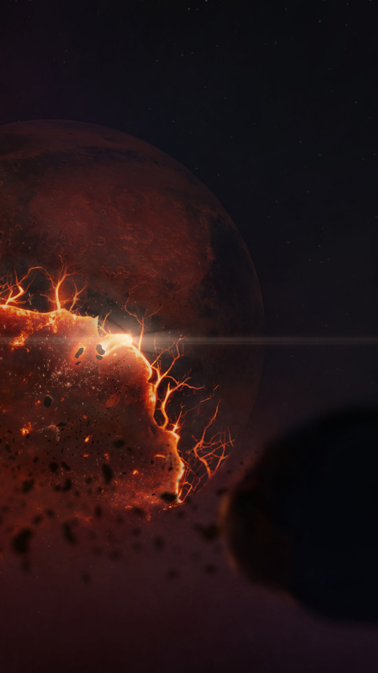 Orange and Black Planet With Stars. Wallpaper in 750x1334 Resolution