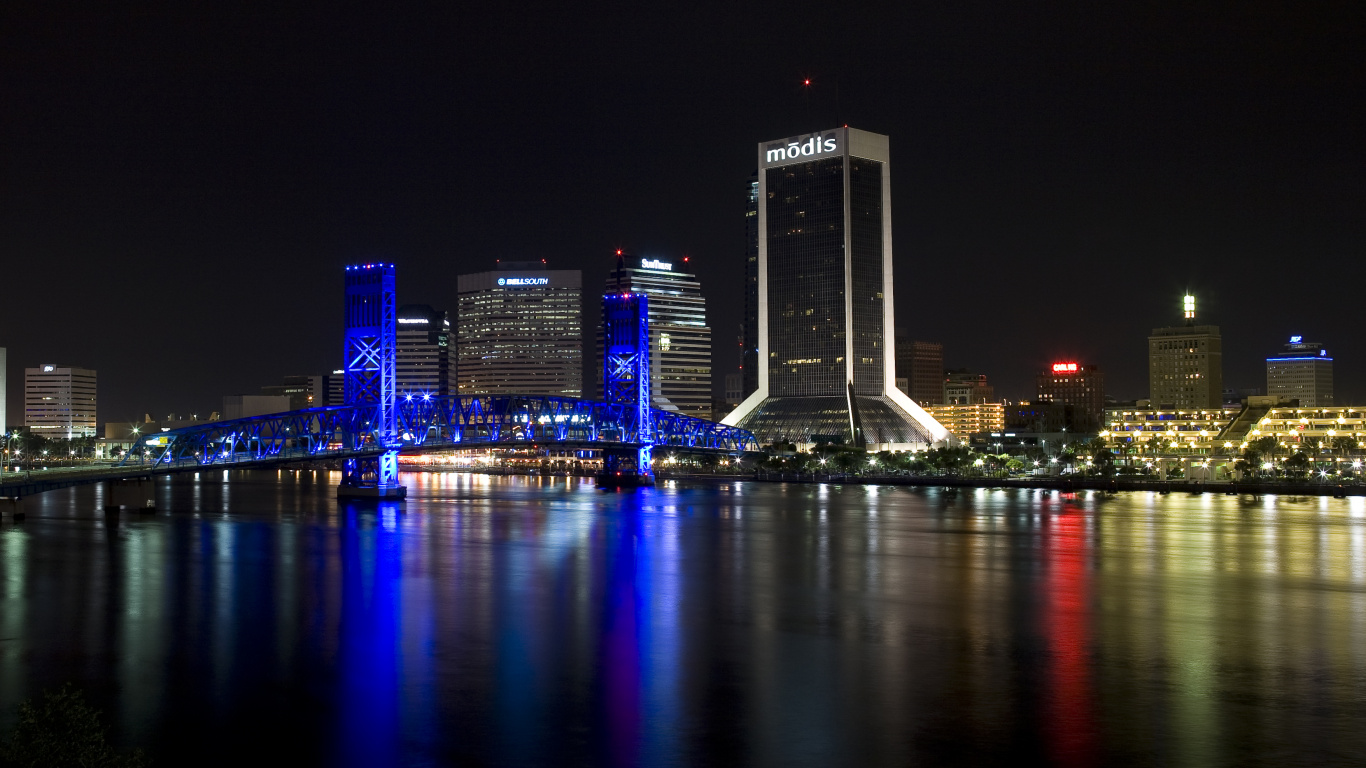 Skyline Der Stadt Bei Nacht Night. Wallpaper in 1366x768 Resolution