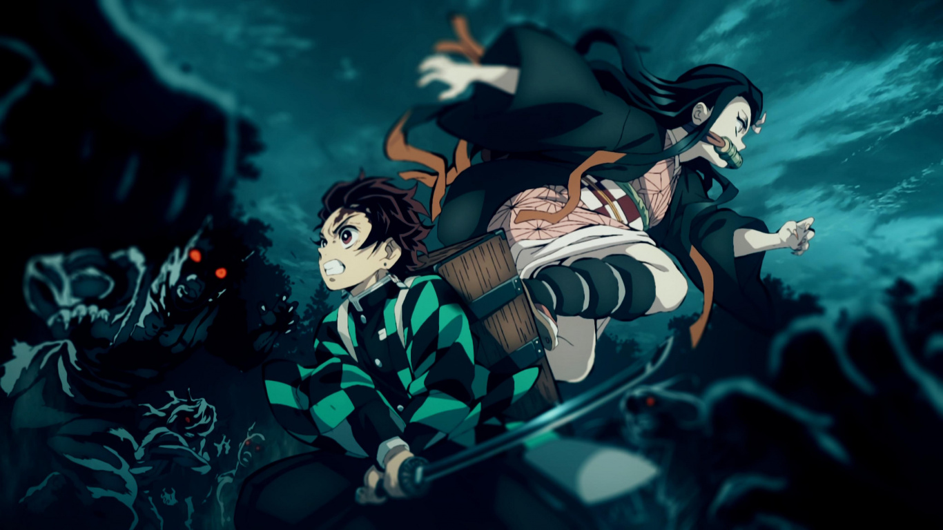 Tueur de Démons, Tanjiro Kamado, Tueur de Démons Kimetsu no Yaiba, L'anime, Shnen Manga. Wallpaper in 1366x768 Resolution